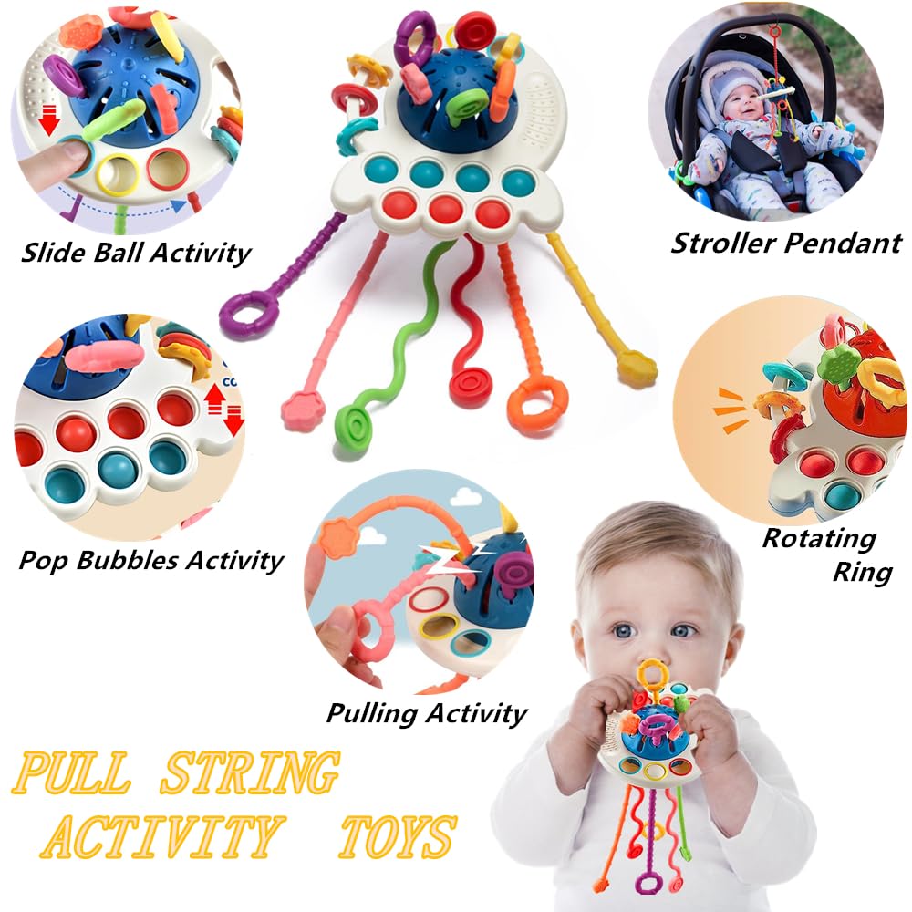 Montessori Baby Toys 6-12 Months | Silicone Teething & Pull String Toy | Stacking Blocks for Toddlers 0-3 Years | Sensory Shape Bin | Perfect Gift for Baby Boys & Girls - Great for Early Learning, Teething Relief & Motor Skill Development
