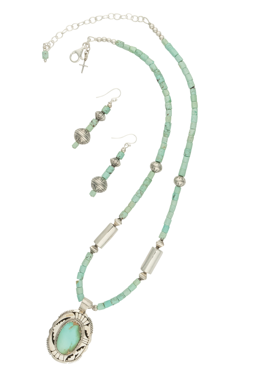 Sweet Tea Jewelry Eloise Kee Navajo Necklace Set - Sterling Silver & Turquoise Beaded Necklace for Women, Handmade Native American Style Jewelry | Perfect for Boho Fashion, Festivals & Gift Giving