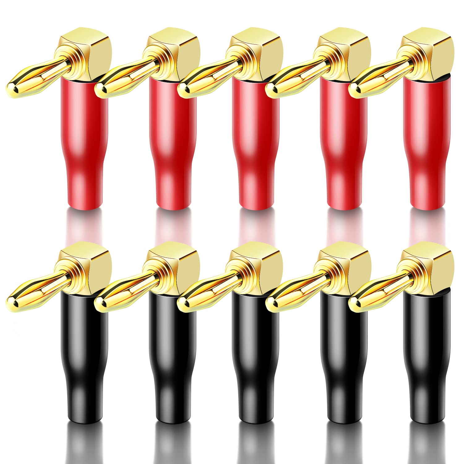 KUYIO HiFi Speaker Connector - Right Angle Banana Plugs for Home Audio, Stereo Systems & Professional Sound Equipment - Gold Plated 4mm Banana Jacks for Enhanced Connectivity