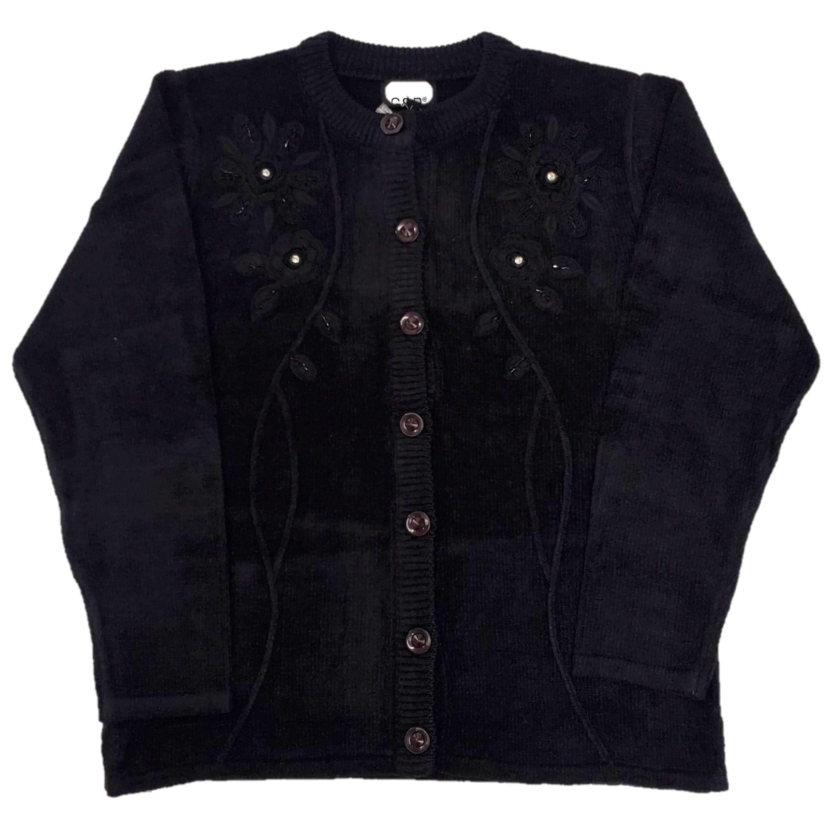 Women's Soft Chenille Embroidery Designer Cardigan Sweater - Cozy Knit Pullover for Fall & Winter, Perfect for Office, Date Night and Casual Outings