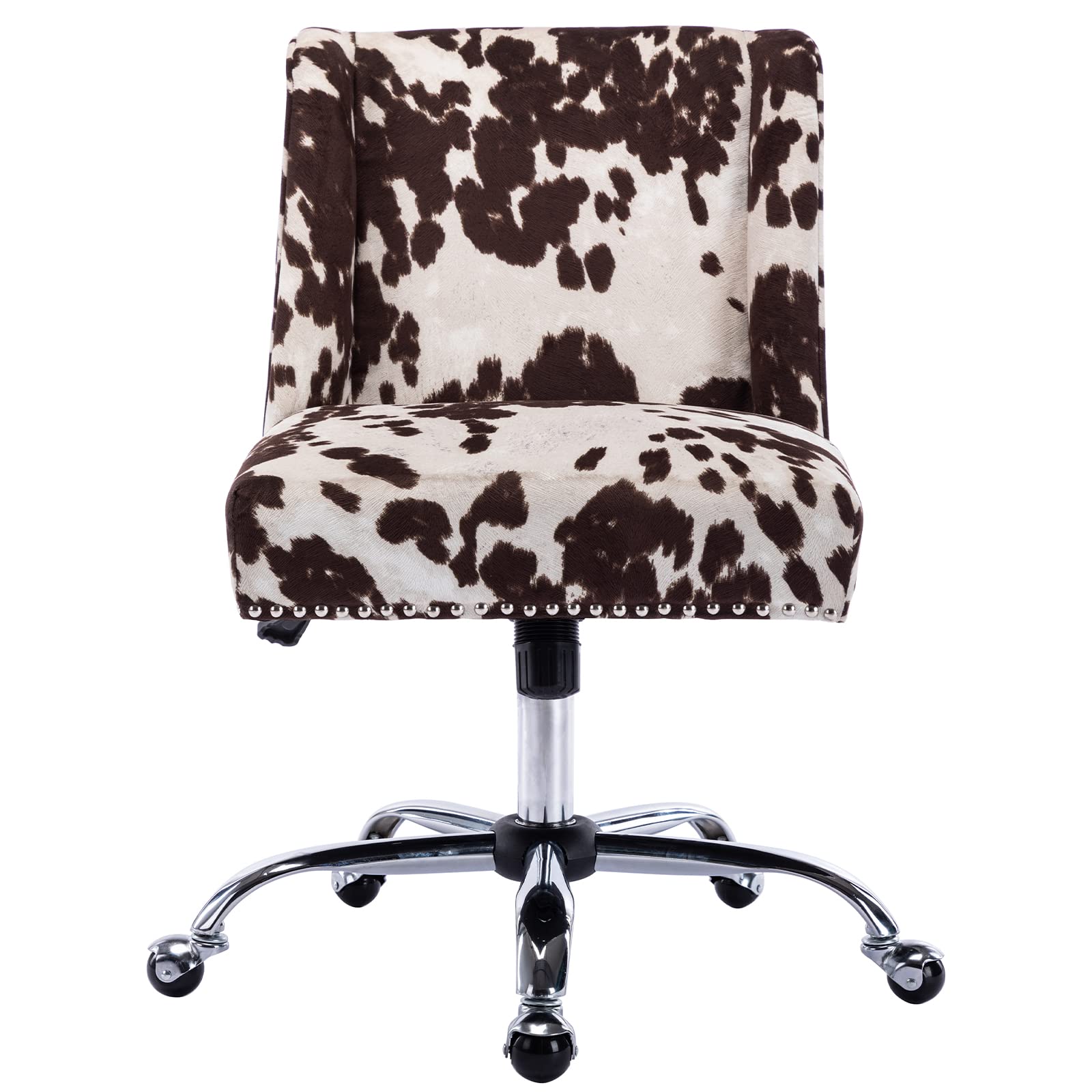 DM Fabric Swivel Office Chair - Adjustable Computer Desk Chair with Armless Design for Home, Living Room & Bedroom - Comfortable Upholstered Accent Chair in Cow Print - Perfect for Work, Study & Relaxation