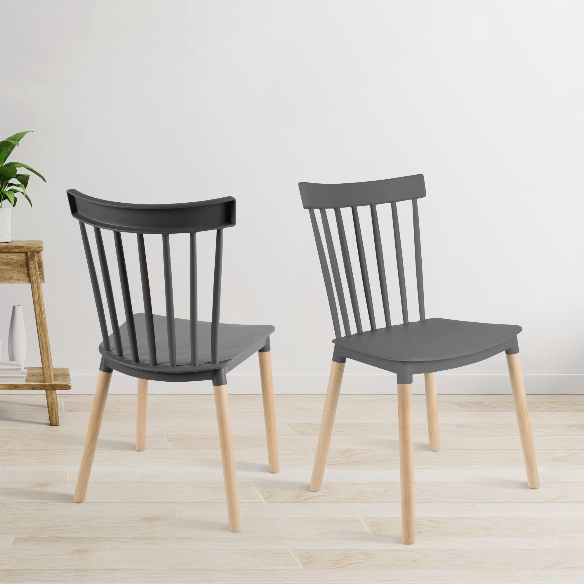 Modern Plastic Dining Chairs with Wood Legs - Armless Contemporary Design for Living Room, Bedroom, Kitchen, Restaurant & Cafe - Perfect for Home Dining, Office Waiting Areas & Commercial Spaces