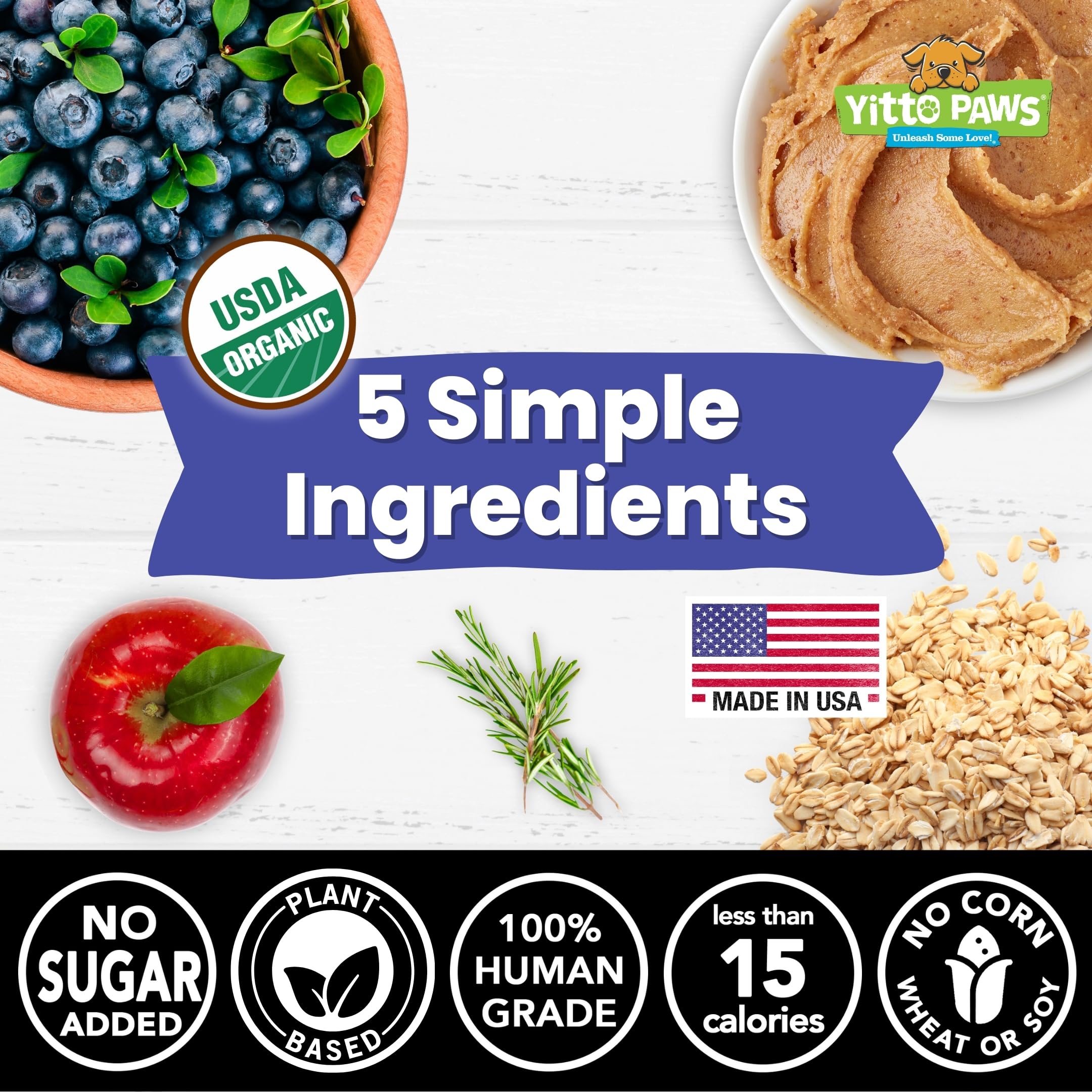 Crunchy Organic Blueberry Dog Treats with Oats & Peanut Butter - Healthy, Vegan, All-Natural Training Treats Made in USA | Low Calorie, Human-Grade, No Sugar Added Dog Biscuits for Training, Rewards & Snacking