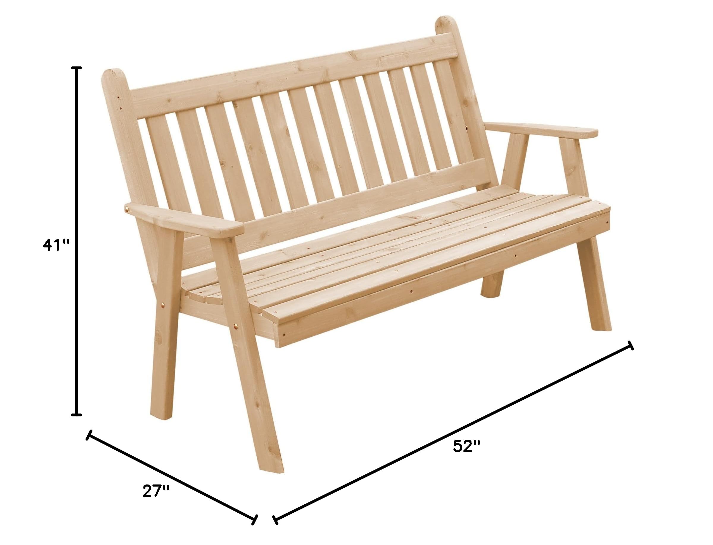 Pine 4' Traditional English Garden Bench - Unfinished Wood Furniture for Outdoor Patio, Garden & Yard Decor | Furniture Barn USA
