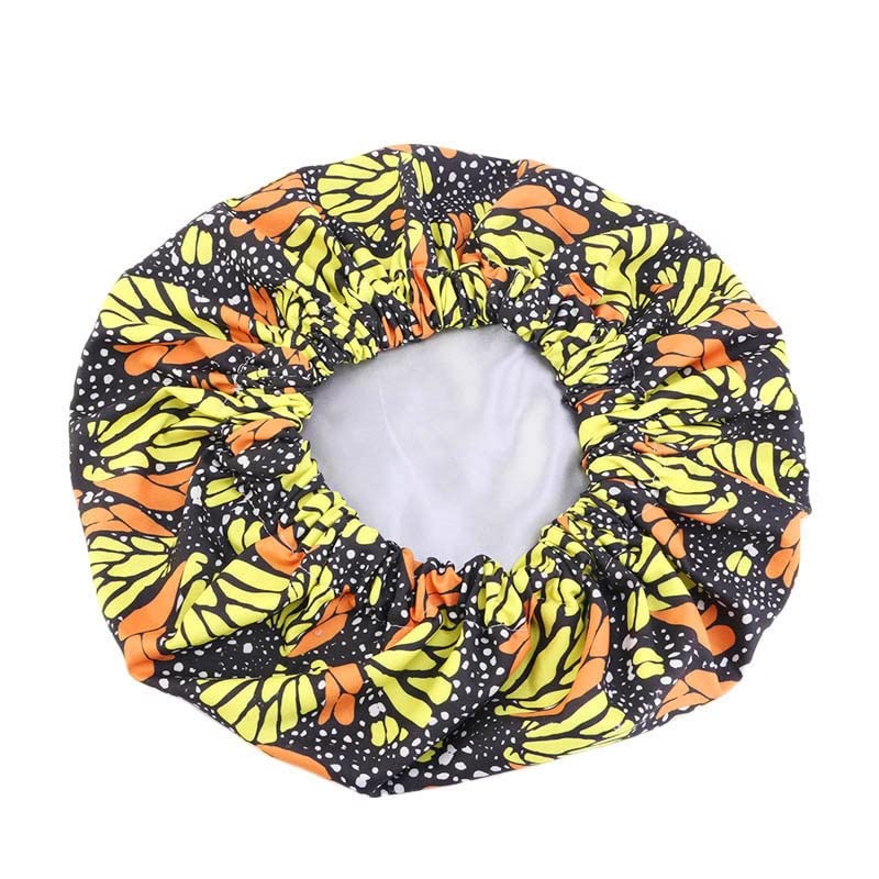 Extra Large Satin Lined Bonnet for Women - Big Size Beauty Print Silk Sleep Cap - Night Head Cover & Shower Cap (Color: Gold, One Size) - Perfect for Nighttime Hair Protection & Salon-Quality Styling