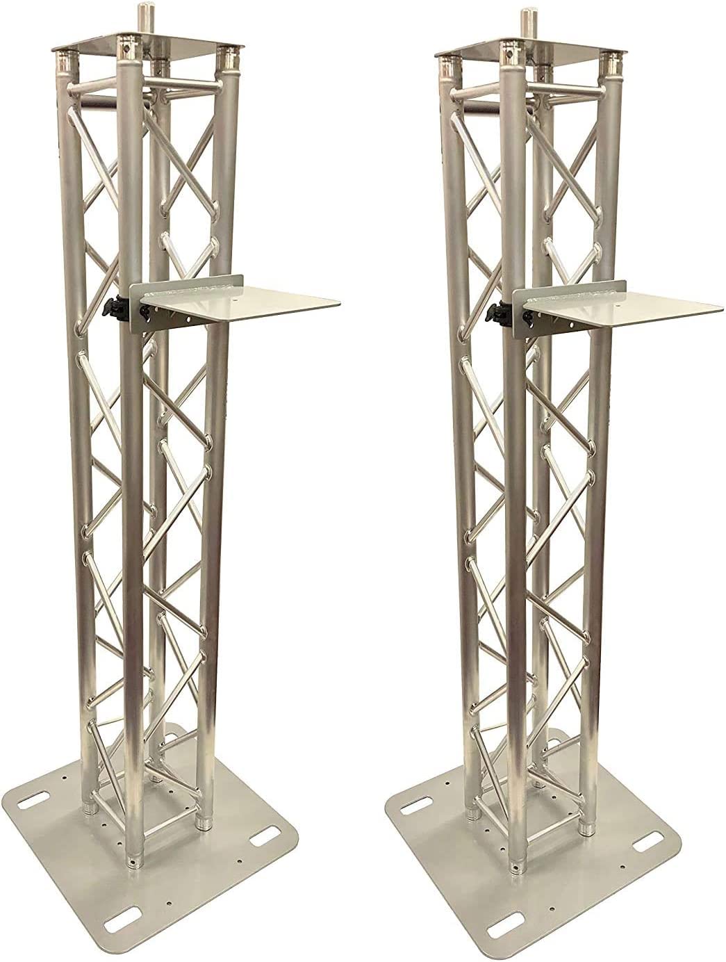 2-Pack 6.56ft (2M) Aluminum DJ Lighting Truss Stand with Adjustable Height Shelf - Portable Speaker/Moving Head Light Pole for Stage Shows, Concerts & Events