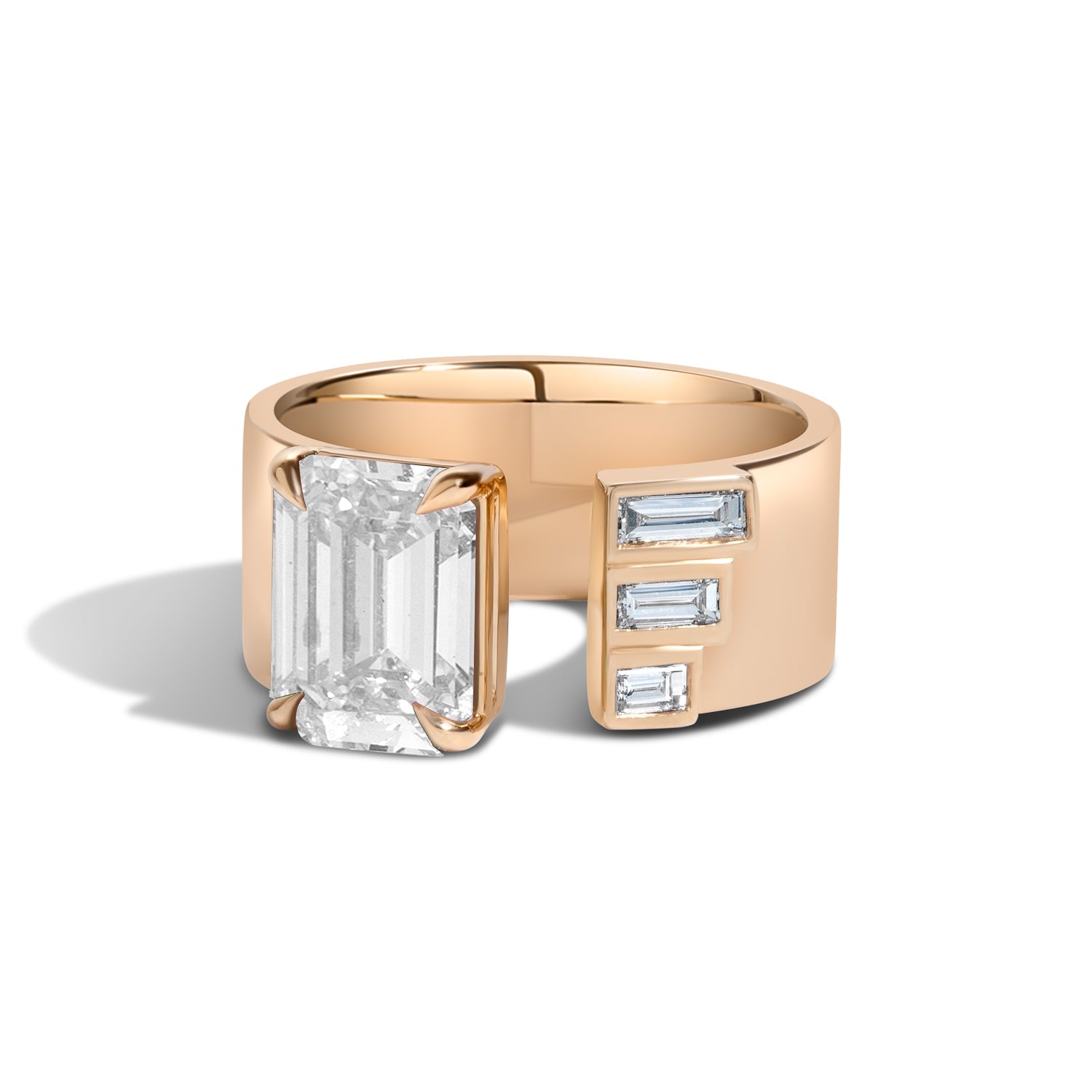Diamond Gap Band Ring with Baguette Stones - Elegant Wedding, Engagement & Anniversary Jewelry Gift for Women