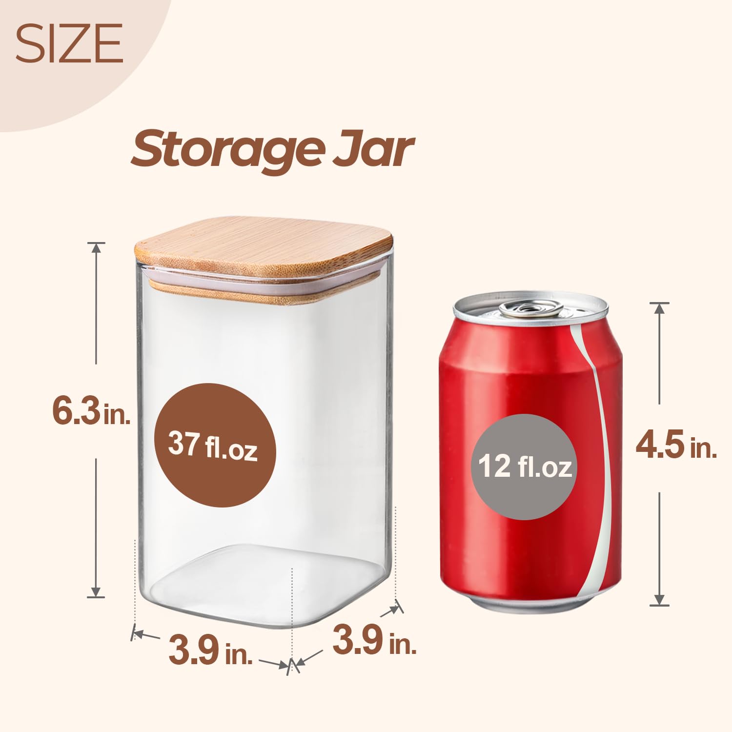 ComSaf 37oz Glass Storage Containers with Airtight Lids - Set of 4 Square Clear Food Jars for Pantry Organization - Perfect for Storing Cookies, Flour, Cereal, Rice, Sugar, Tea, Coffee Beans & Spices - Ideal for Kitchen, Baking & Meal Prep