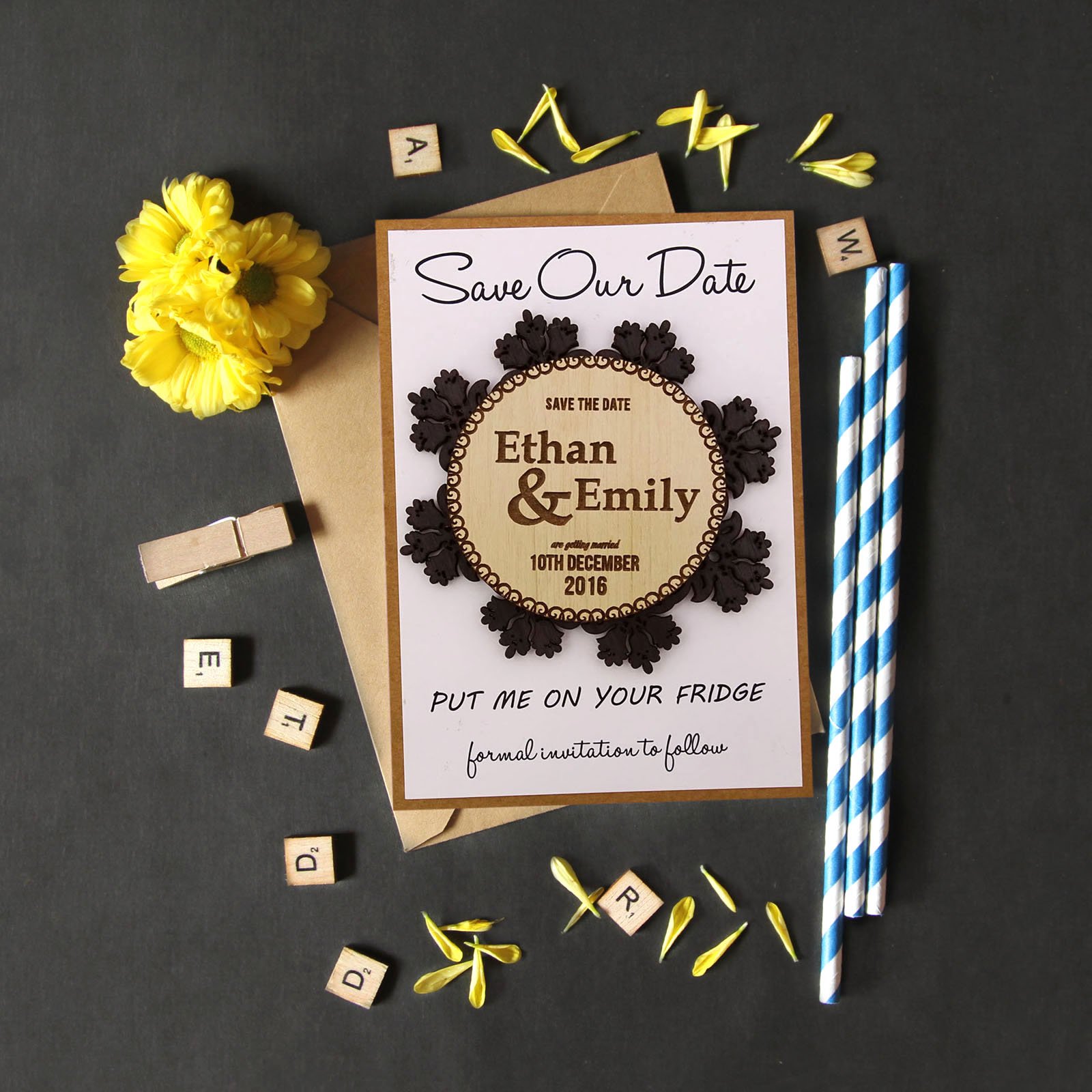 Personalized Rustic Wedding Save The Date Magnets - 40 Custom Wedding Favors with Envelopes for Bridal Shower, Anniversary & Engagement Party Decorations