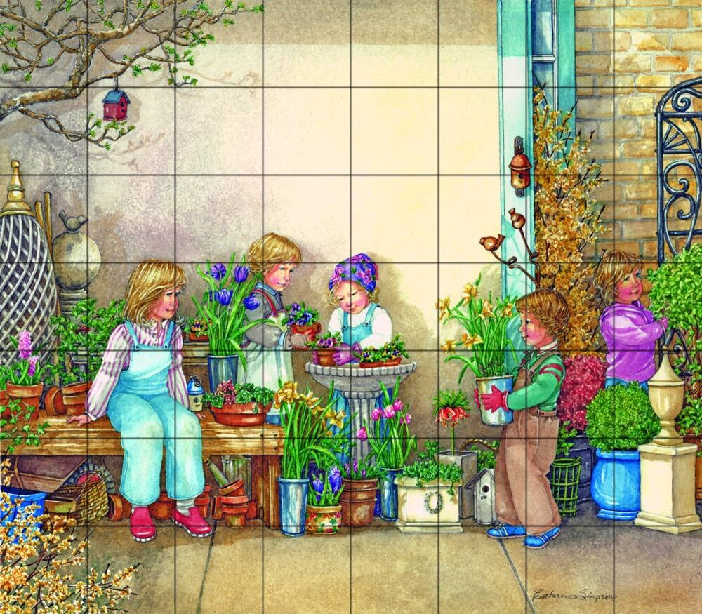 Tile Mural Kitchen Backsplash - Everything Spring Floral Design by Catherine Simpson | Waterproof Peel & Stick Wall Decor for Home, Bathroom, Office