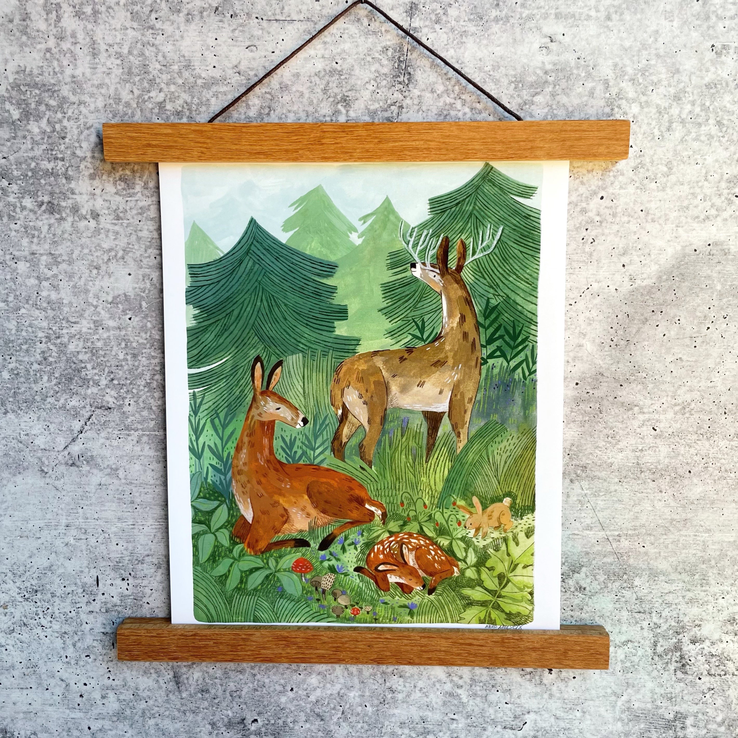 Hello Deer Print Wall Art - Vintage Deer Painting Canvas Prints for Home Decor, Living Room, Bedroom & Office