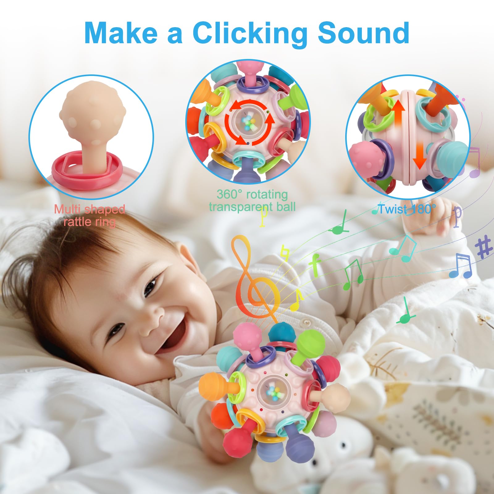 Montessori Baby Teething Toys for 0-12 Months - Food Grade Sensory Teether & Developmental Learning Rattle Toys - Perfect Gift for Newborn Boys & Girls - Ideal for Soothing Gums, Sensory Exploration & Early Learning