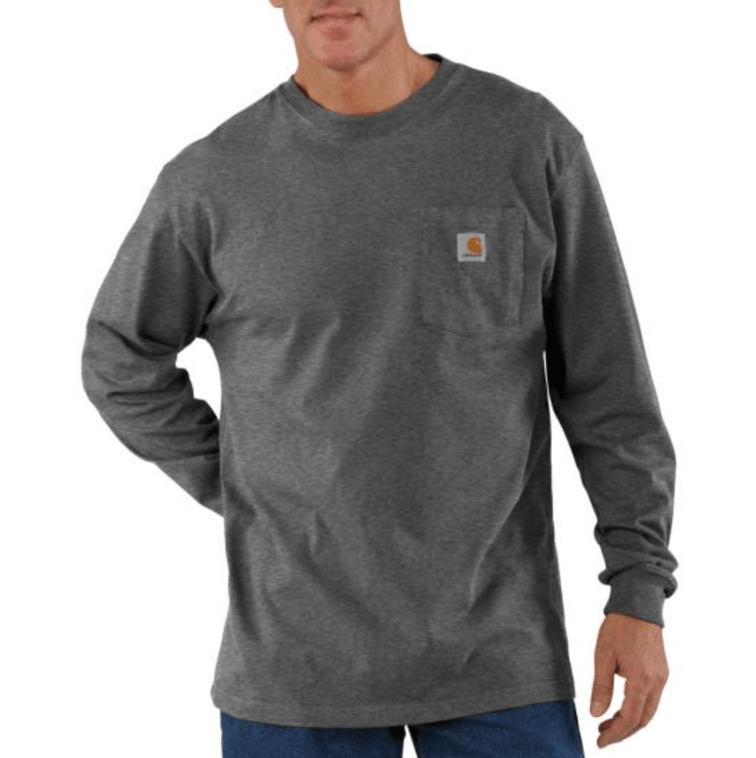 Heavyweight Loose Fit Long Sleeve Henley T-Shirt with Pocket for Men - Carbon Gray - Casual Wear & Outdoor Activities