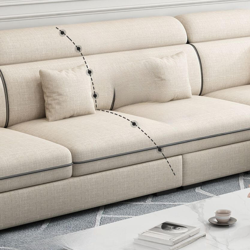 Luxury Ivory Sofa Set with 4 Soft Throw Pillows - Modern Living Room Furniture for Home Decor & Comfortable Seating