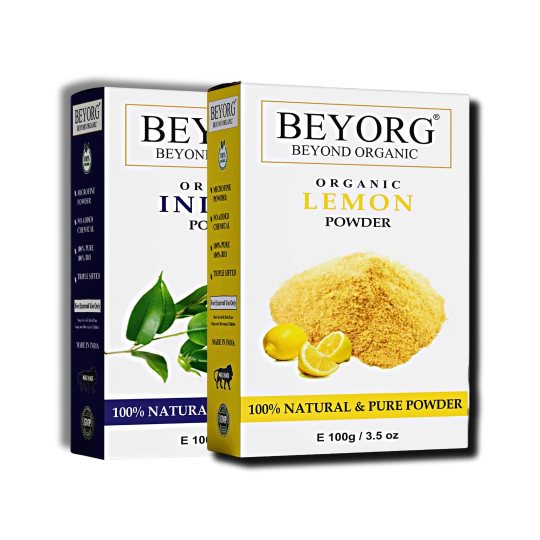Organic Indigo Powder & Sun-Dried Lemon Peel Powder (200g) - Natural Hair Growth Treatment, Skin Brightening & Face Care | DIY Beauty Recipes for Healthy Hair & Glowing Skin