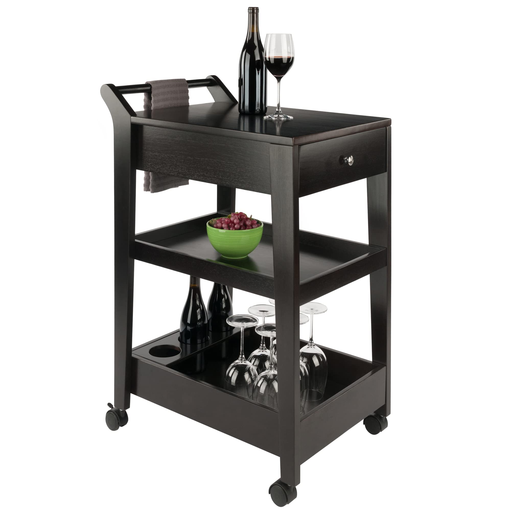 Winsome Wood Jeston Entertainment Cart with Wheels - Espresso Finish TV Stand, Rolling Media Console for Living Room, Bedroom, or Home Theater Organization