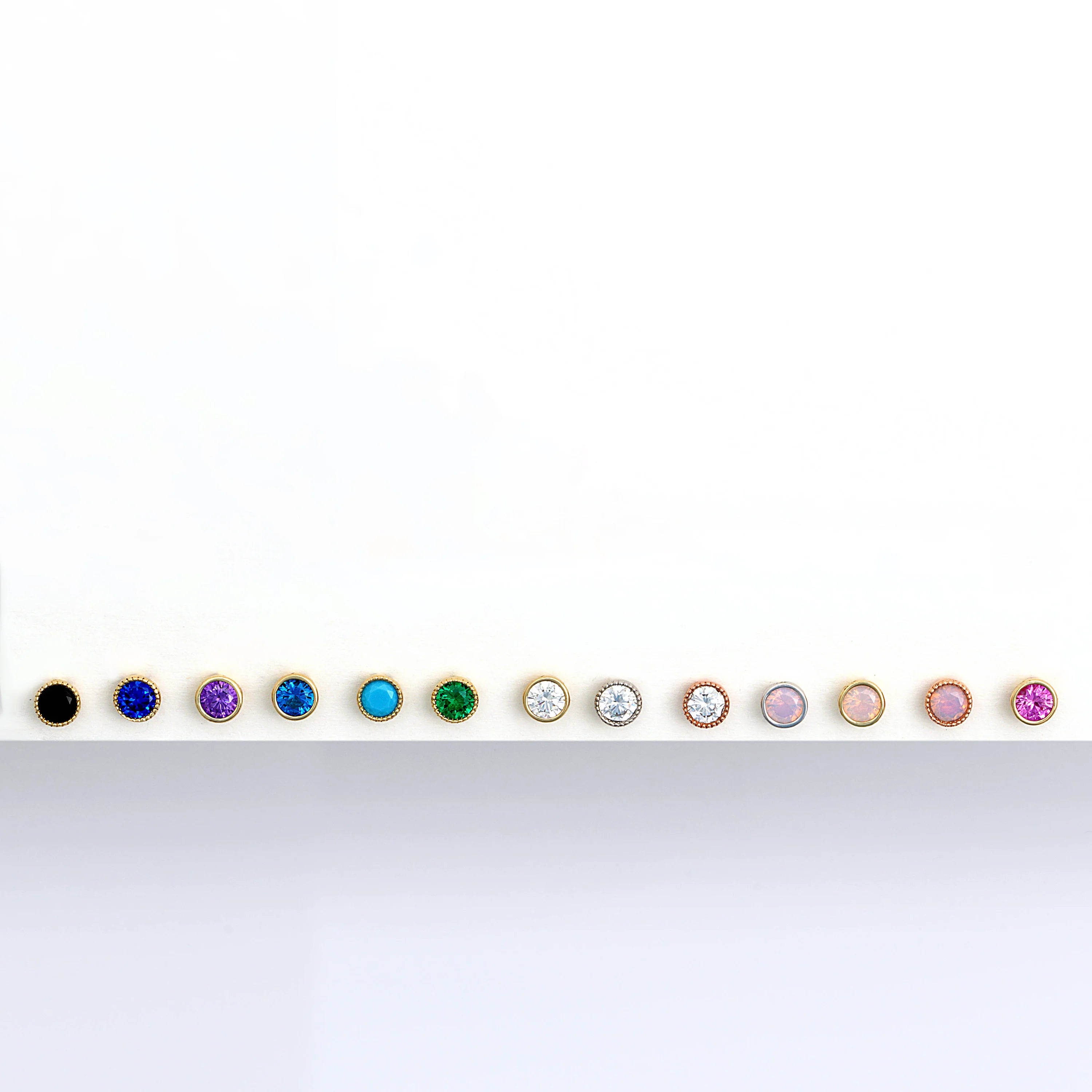 14K White Gold Round Gemstone Flat Back Stud Earrings - Bezel Set for Secure Wear | Perfect for Daily Use, Parties & Gifting