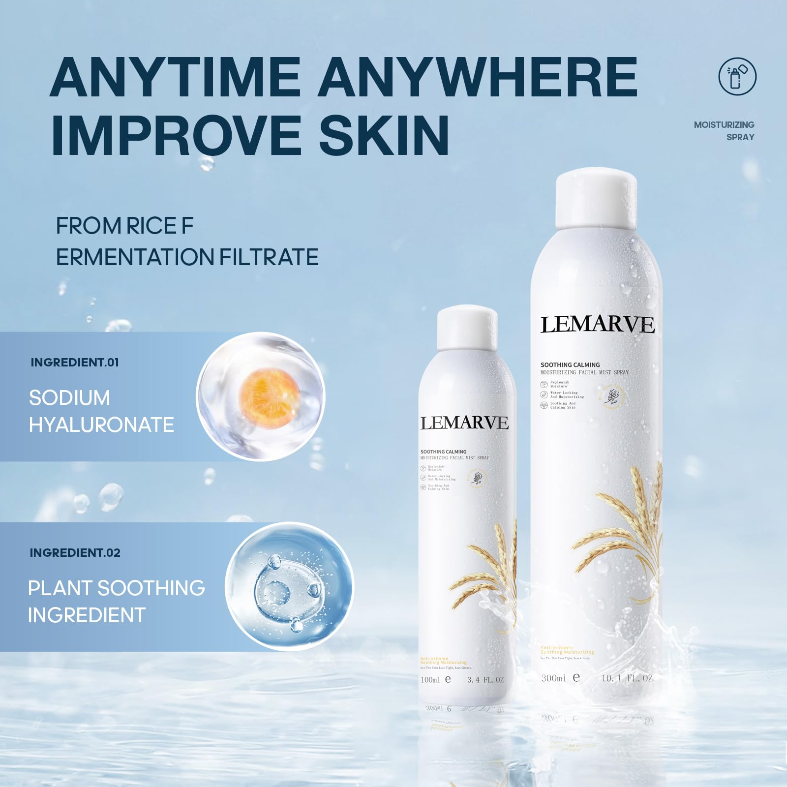 Hydrating Face Mist Spray with RICE Ferment Filtrate - 3.4 FL OZ Facial & Body Moisturizer for Dry Skin | Perfect for Travel, Gym & Daily Skincare Routine