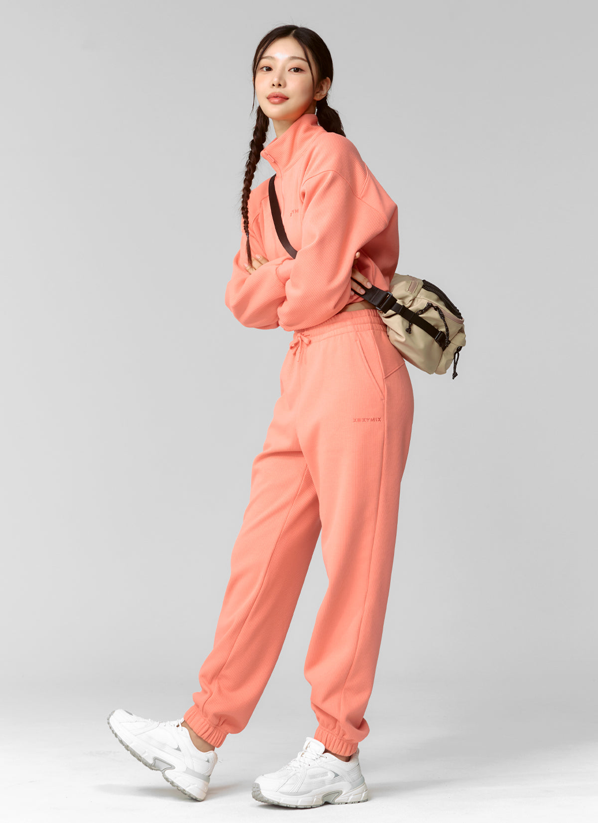 Women's Peach Ribbed Jogger Pants - Soft Stretchy Lounge Pants for Yoga, Running & Casual Wear
