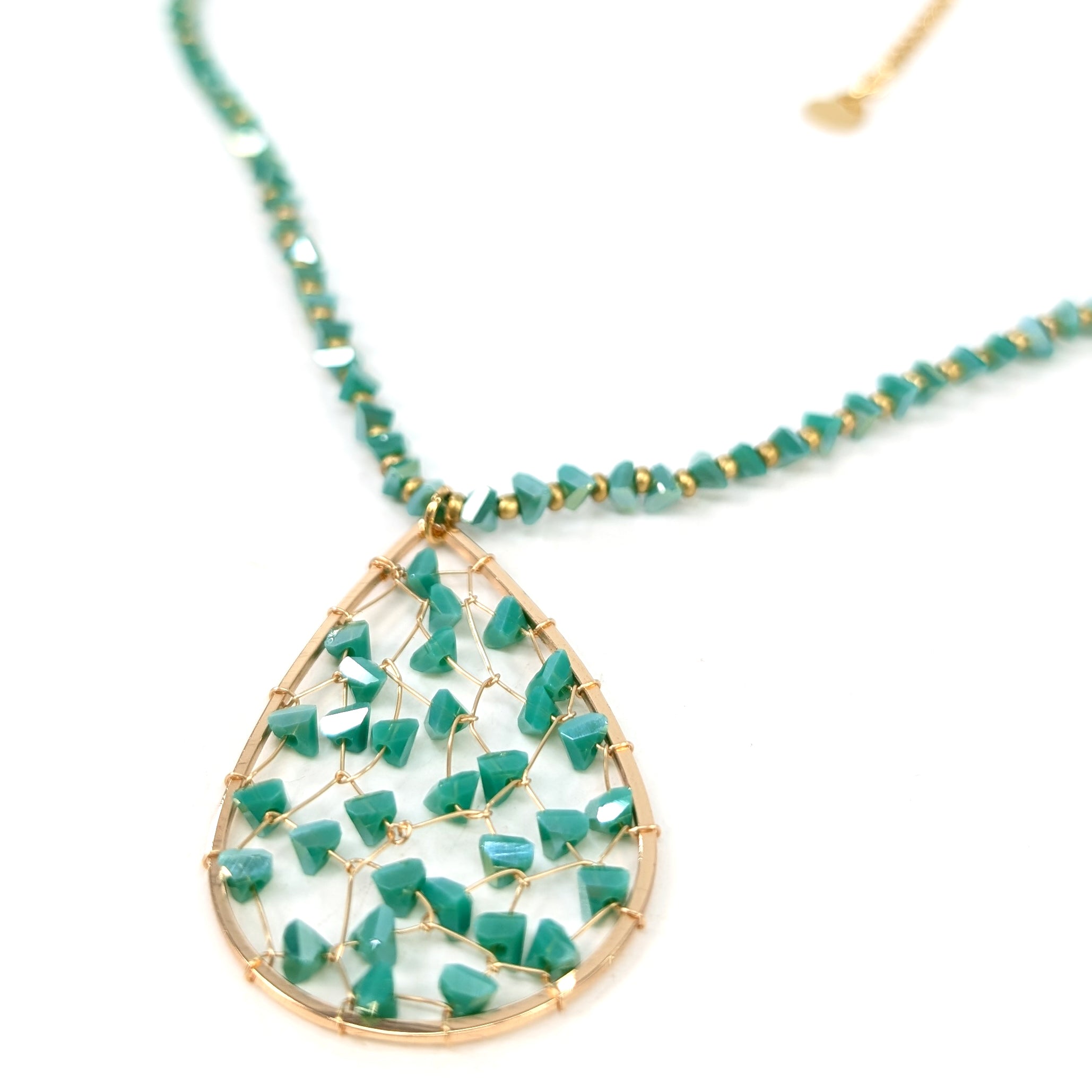 Elegant Tear Drop Crystal Necklace with Turquoise Stone – Perfect for Weddings, Parties & Everyday Jewelry