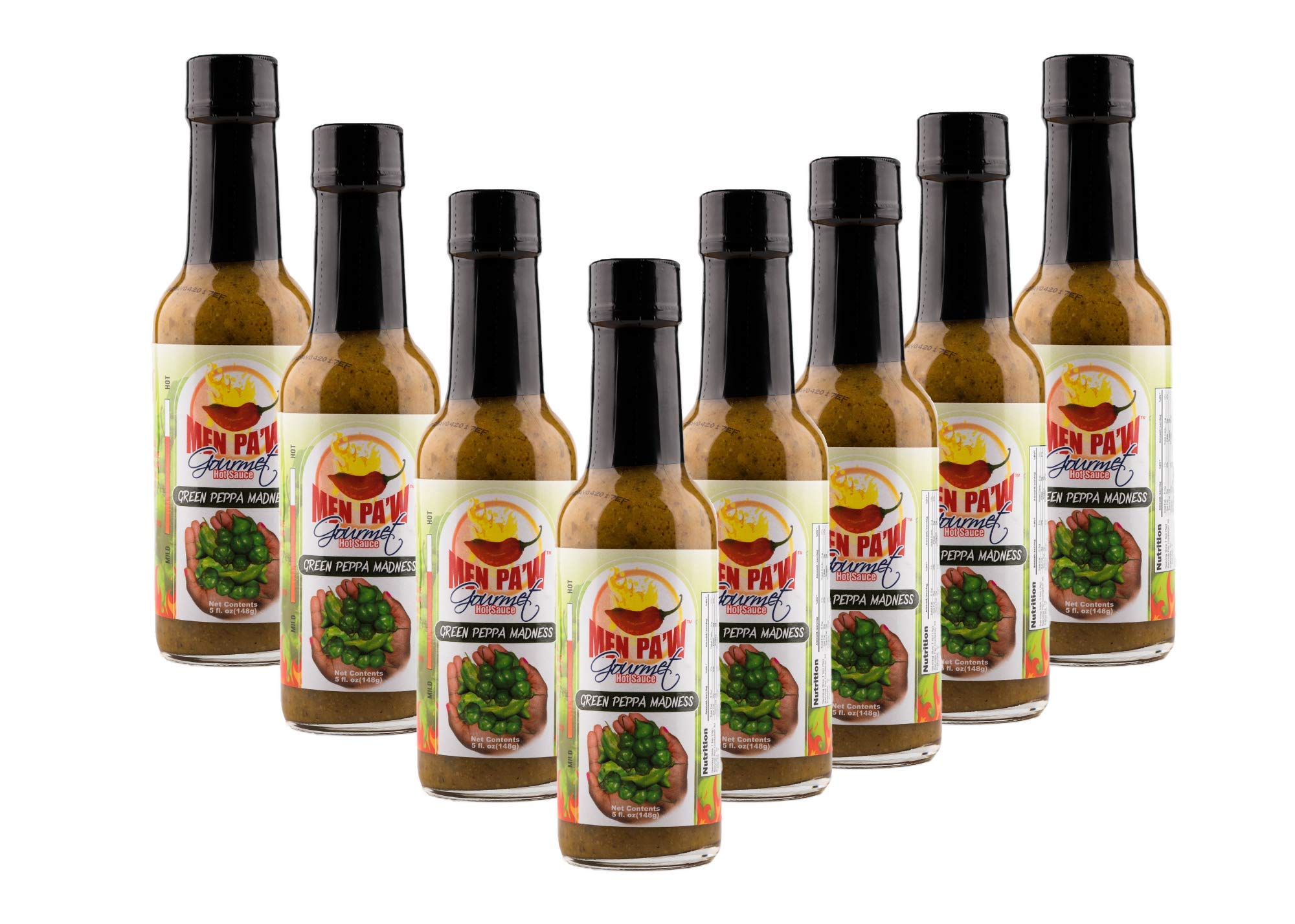 Men Pa'w Gourmet Green Peppa Madness Hot Sauce - 5oz Bottles (Pack of 9) | Spicy Condiment for Tacos, Wings & BBQ | Premium Hot Sauce Gift Set