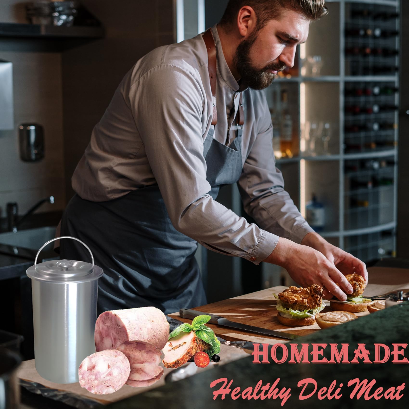 Stainless Steel Round Ham Maker for Healthy Homemade Deli Meats - Includes 20 Sandwich Paper Bags & Thermometer - Perfect for Kitchen Cooking, Party Food Prep & DIY Charcuterie
