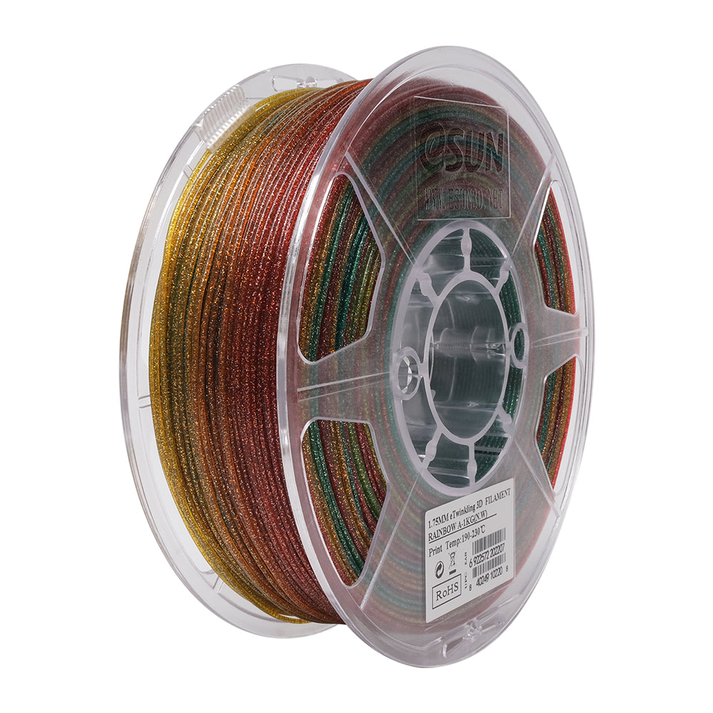 eSun eTwinkling Rainbow Glitter PLA 3D Printer Filament 1.75mm 1kg Spool - Vibrant Multicolor Shimmer for Cosplay, Jewelry & DIY Craft Projects