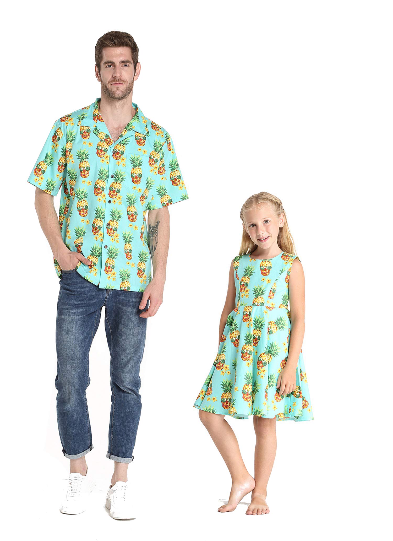 Vintage Matching Father Daughter Hawaiian Luau Dance Shirts & Dresses - Tropical Aloha Party Outfits for Father's Day, Family Reunions and Beach Vacations