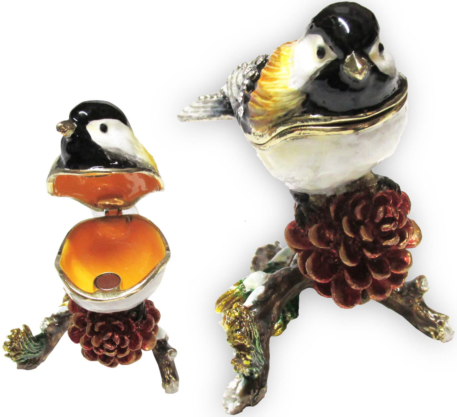 Elegant Chickadee Jeweled Trinket Box with Genuine Austrian Crystals - Perfect for Jewelry Storage, Gift Giving & Home Decor