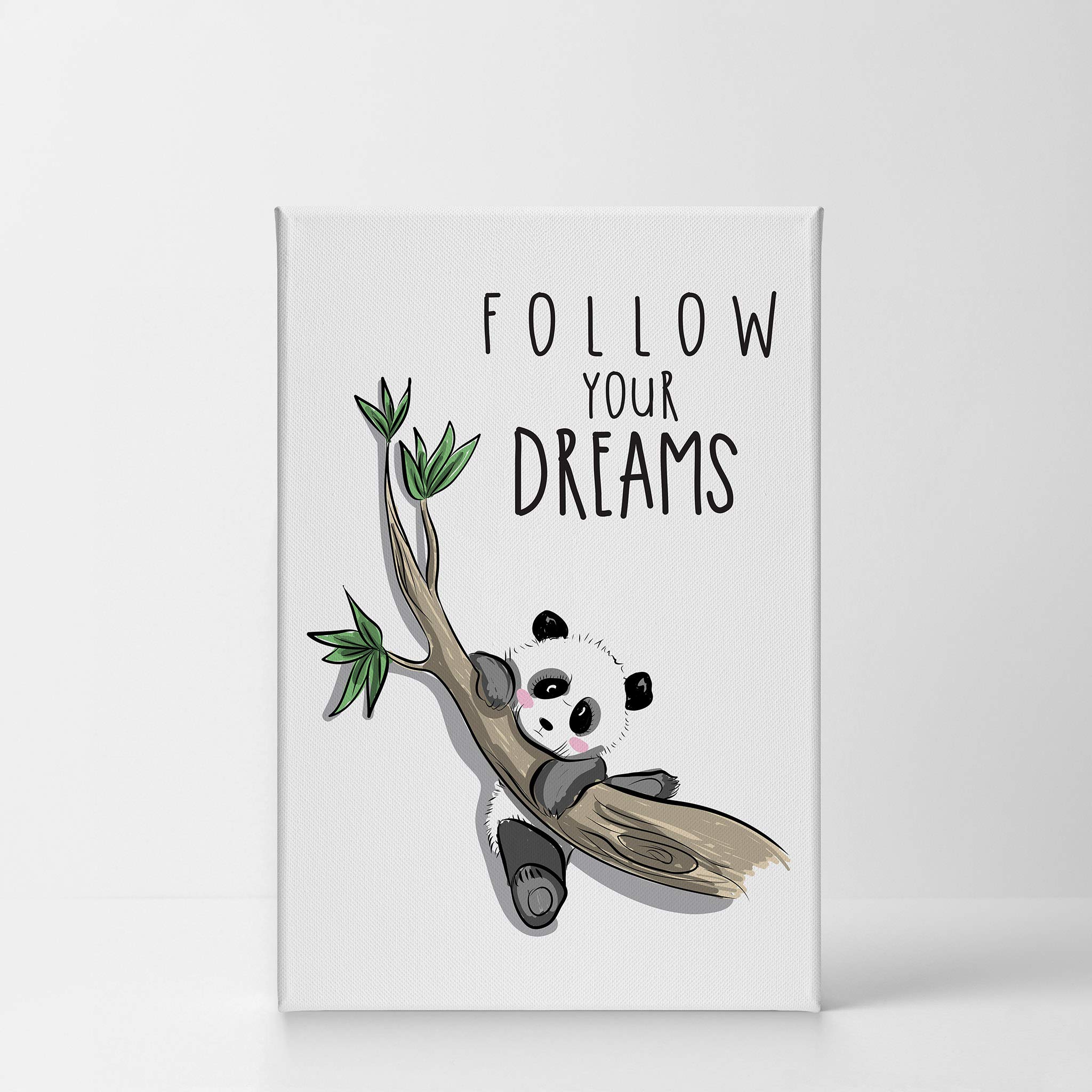 Panda Follow Your Dreams Quote Wall Art - Inspirational Canvas Print for Kids Room, Nursery & Baby Room Decor - Ready to Hang 36x24 - Made in USA | Perfect for Bedrooms, Playrooms & Gift Ideas