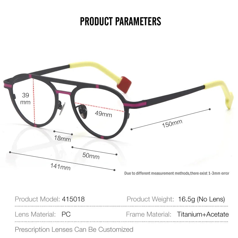 Aror Unisex Full Rim Oval Double Bridge Titanium Acetate Eyeglasses 4158 - Lightweight & Durable Frame for Men & Women - Perfect for Office, Reading & Everyday Wear
