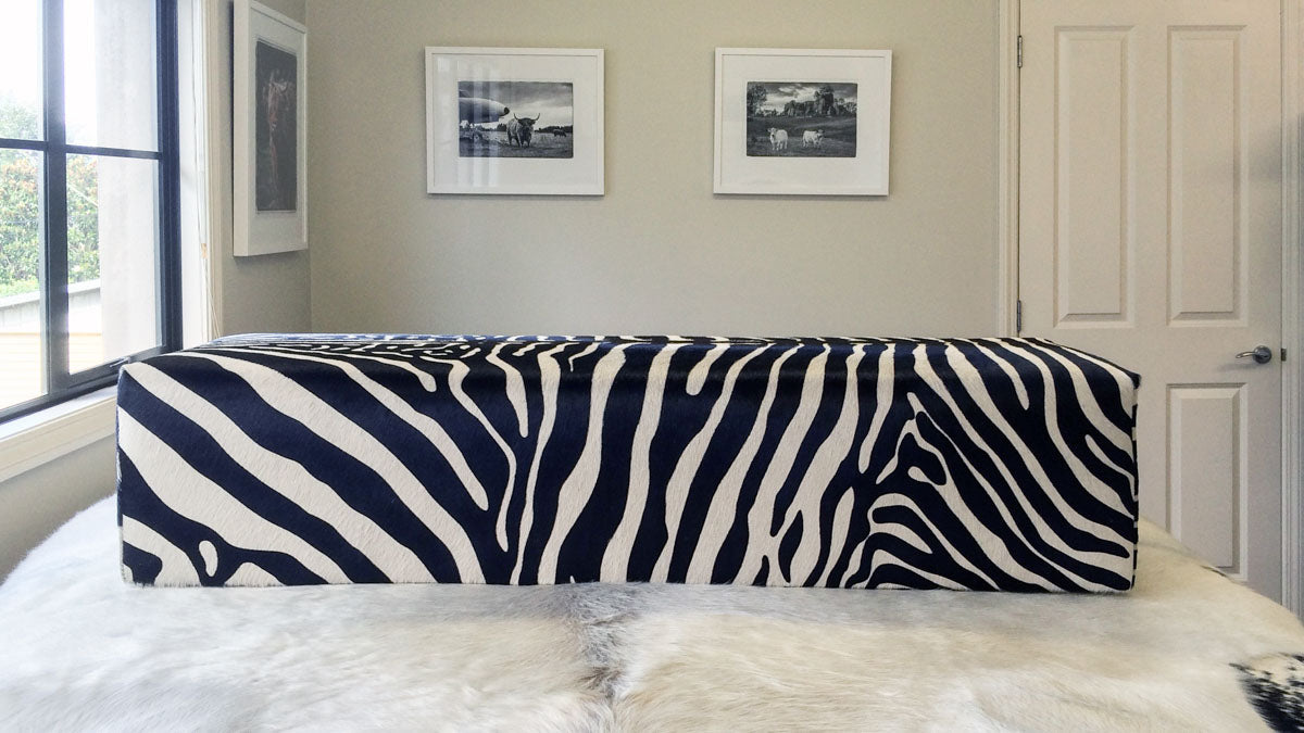 Premium Zebra Cowhide Bench Ottoman with Low-Profile Glides - 43