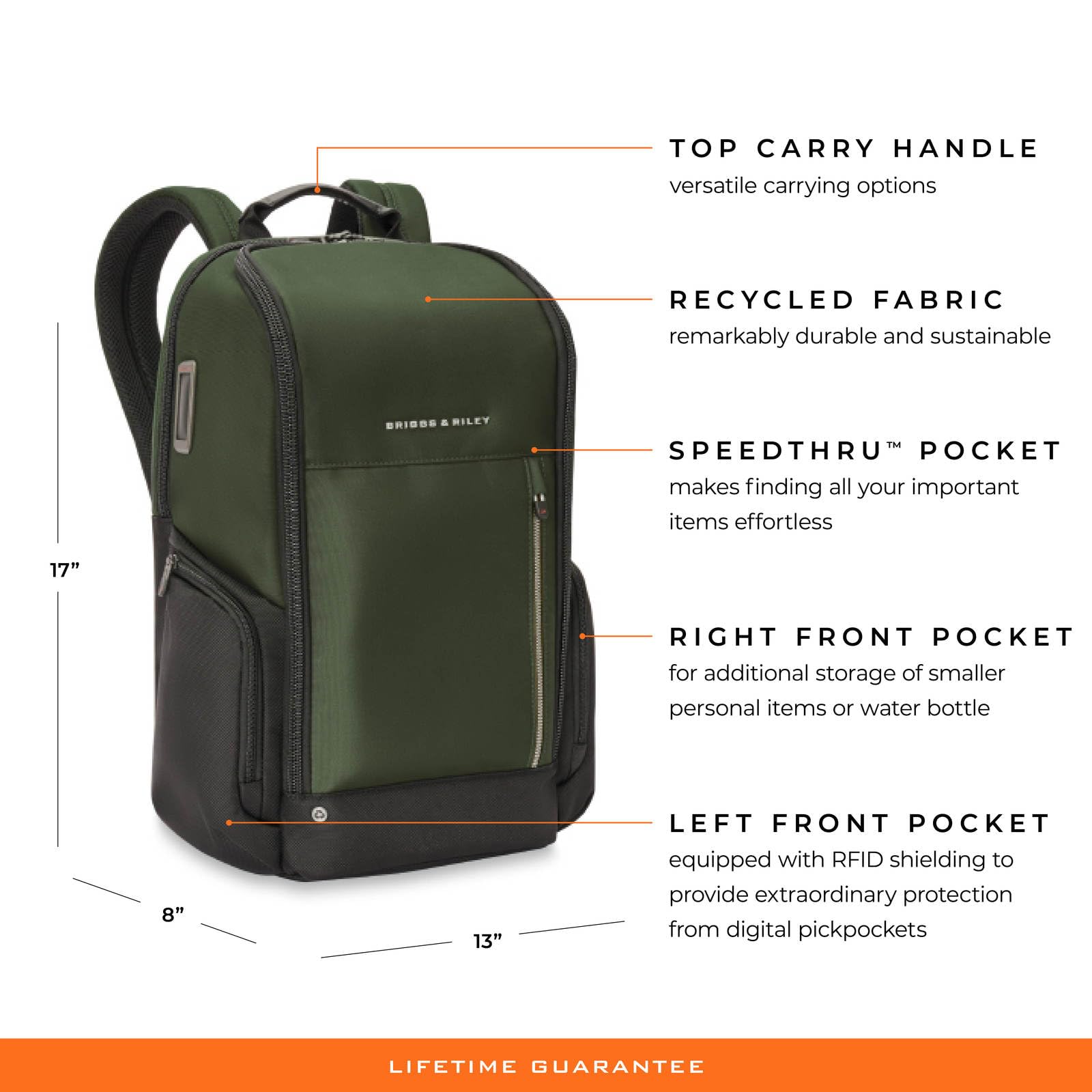 Briggs & Riley HTA Medium Widemouth Backpack - Durable Travel Backpack for Business & Commuting, Water-Resistant Laptop Backpack with Spacious Compartments, Perfect for Work, School & Outdoor Adventures (Forest Green)