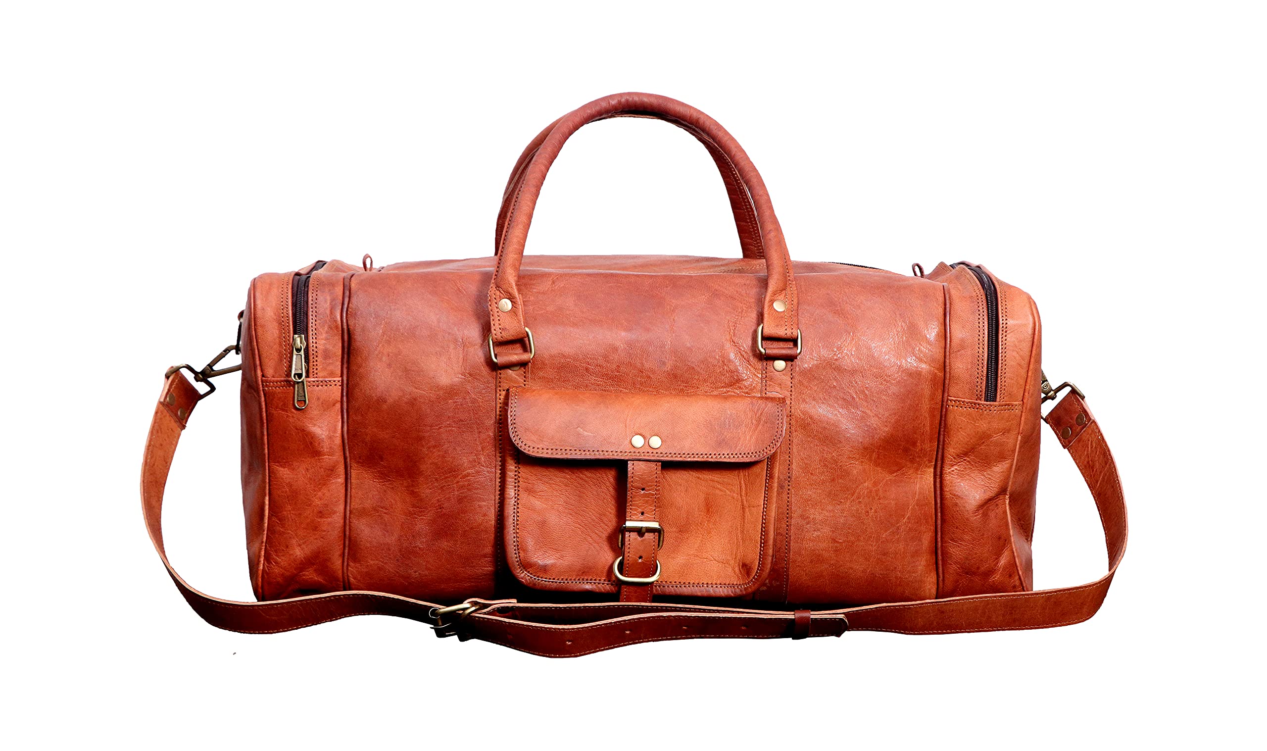 Premium 24 Inch Leather Duffel Bag for Men & Women - Stylish Travel Holdall, Gym & Overnight Weekender Bag - Durable Brown Leather Sports Duffle with Laptop Compartment - Perfect for Business Trips, College & Outdoor Adventures