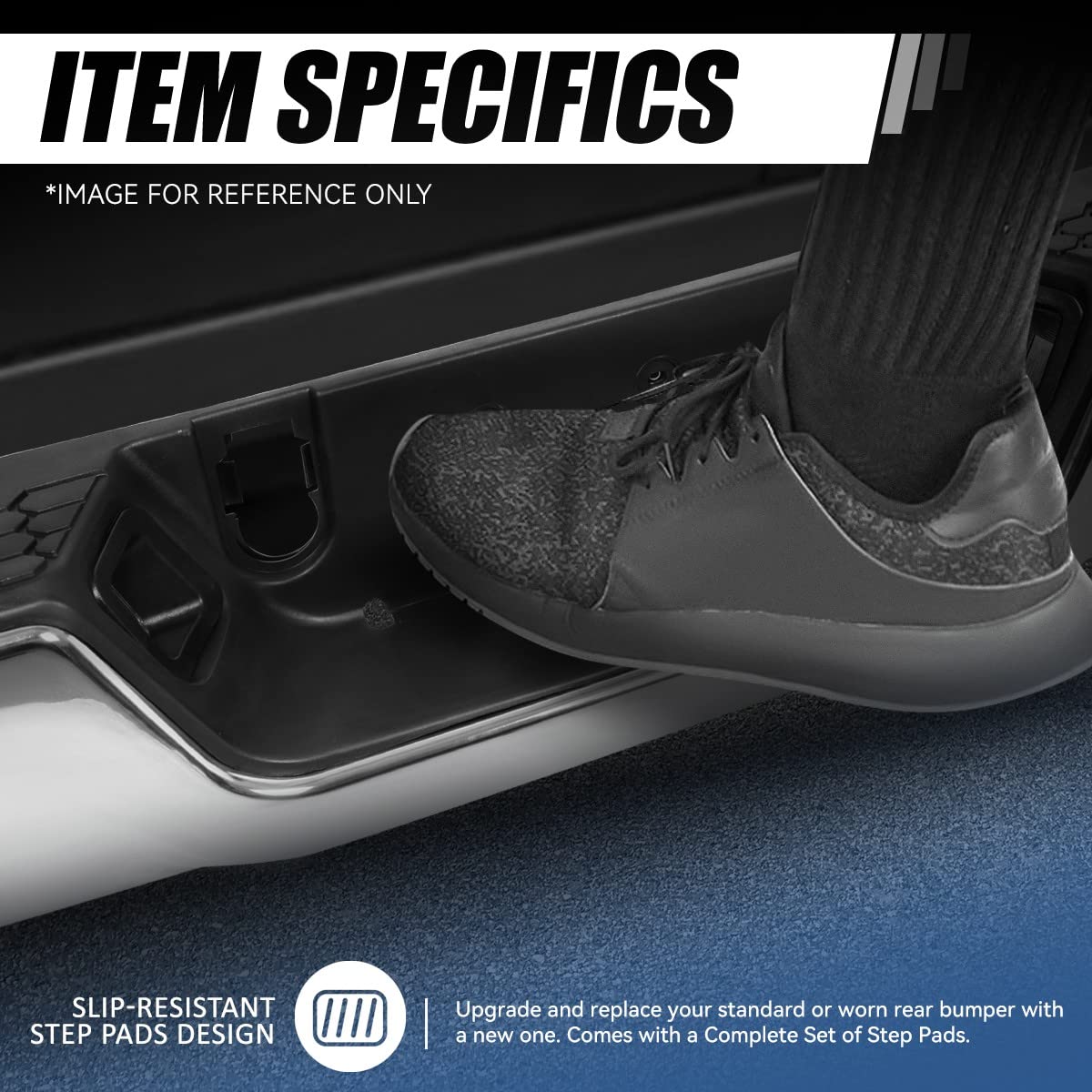 Auto Dynasty Rear Bumper Step Pad for 2009-2019 Dodge Ram 1500 - Chrome Protector Cover with License Plate Lights, Parking Sensor Holes & Dual Exhaust Cutouts (CH1103119) - Perfect for Truck Protection & Off-Road Adventures