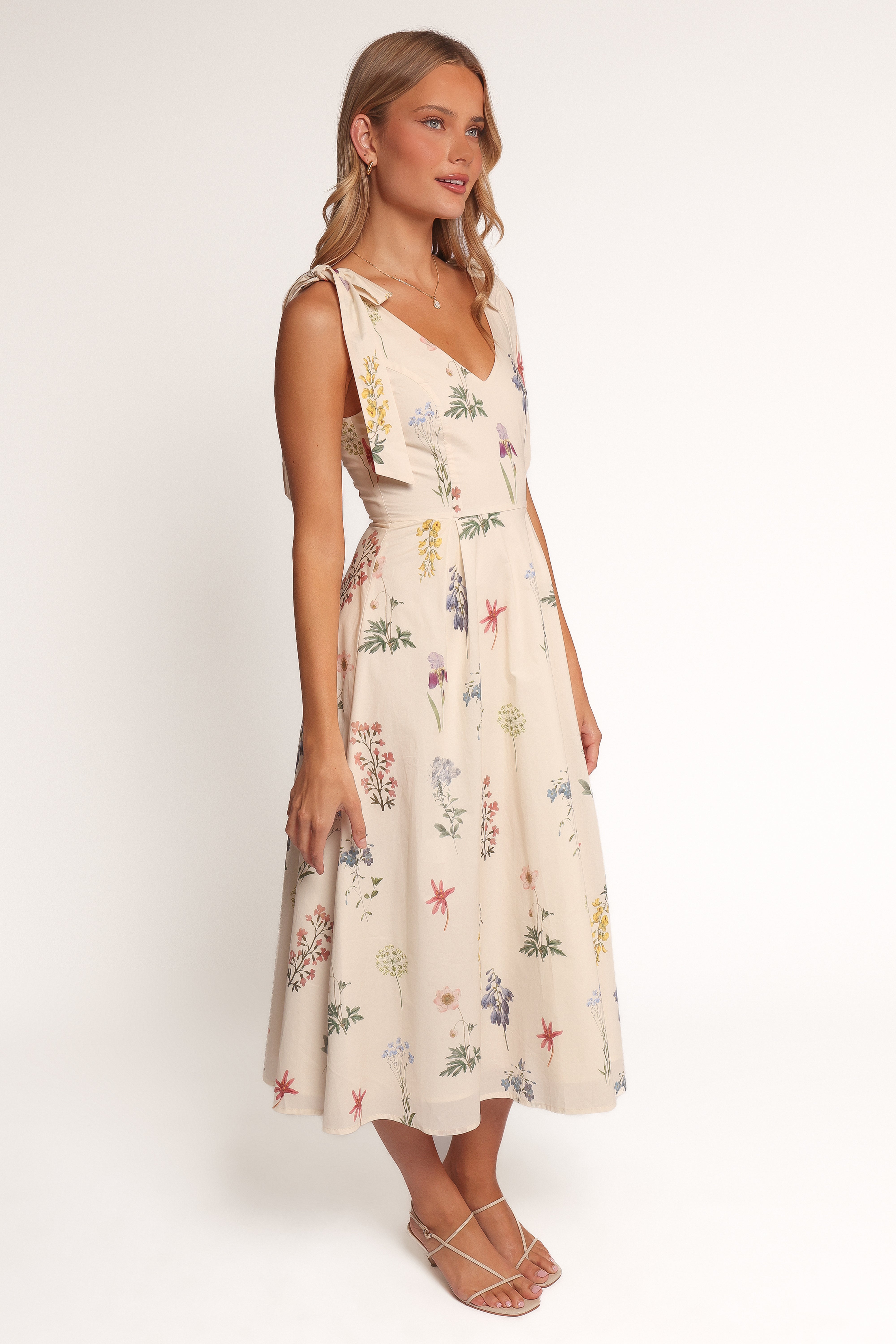 Galadriel Midi Dress for Women - Elegant Cream Flowy Summer Dress for Casual Wear, Beach Vacation & Date Night Outfits