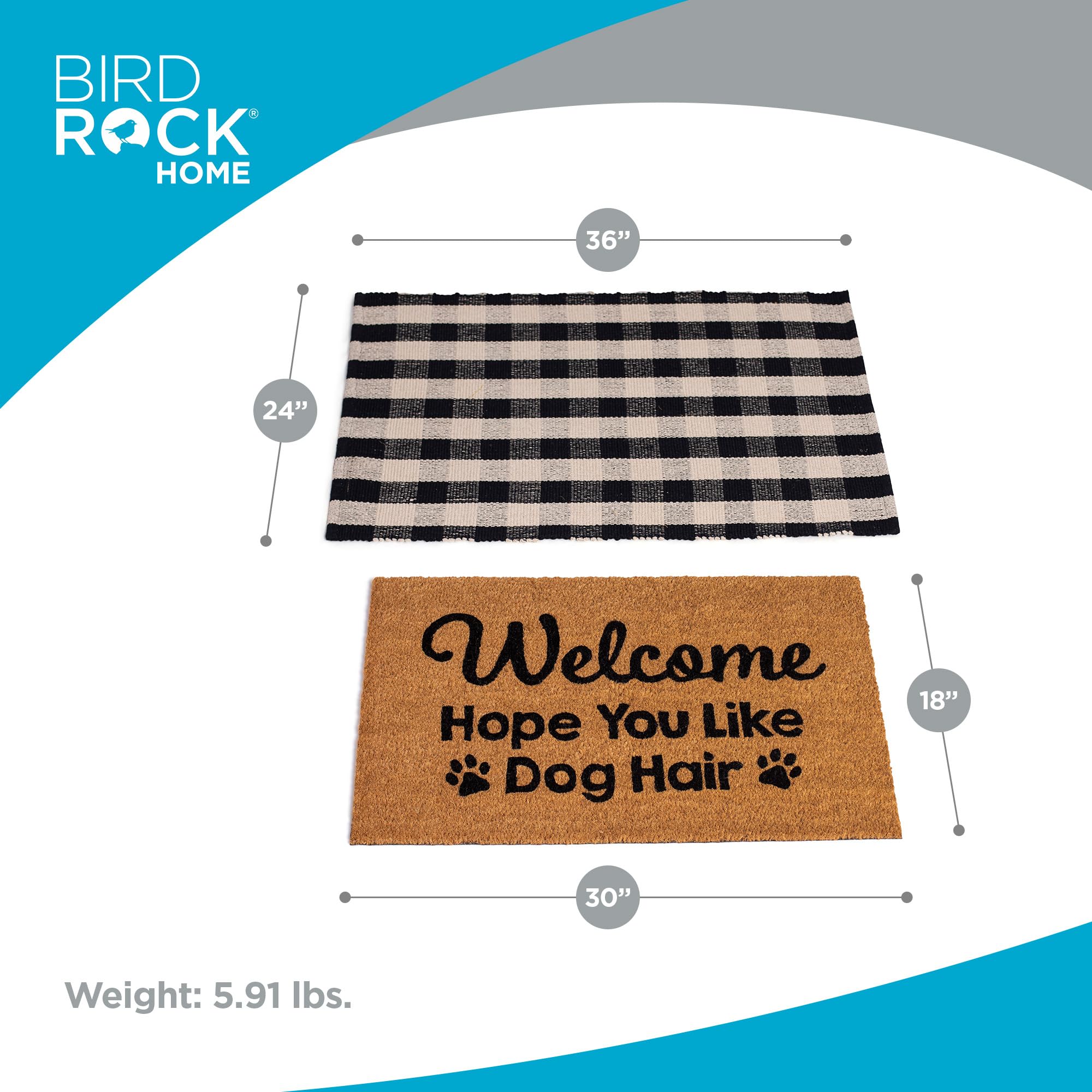 BIRDROCK HOME 18x30 Layered Welcome Mat - Non-Slip Vinyl Backed Outdoor Doormat for Front Door Entryway - Natural Fade Design - Dog Hair Friendly - Perfect for Porch, Patio & Mudroom Use