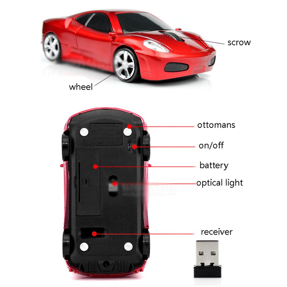 Wireless Gaming Mouse for PC, Laptop, Mac - Ergonomic Optical Sports Car Design with Silent Click (Grey) - Perfect for Office Work, Gaming, and Home Use