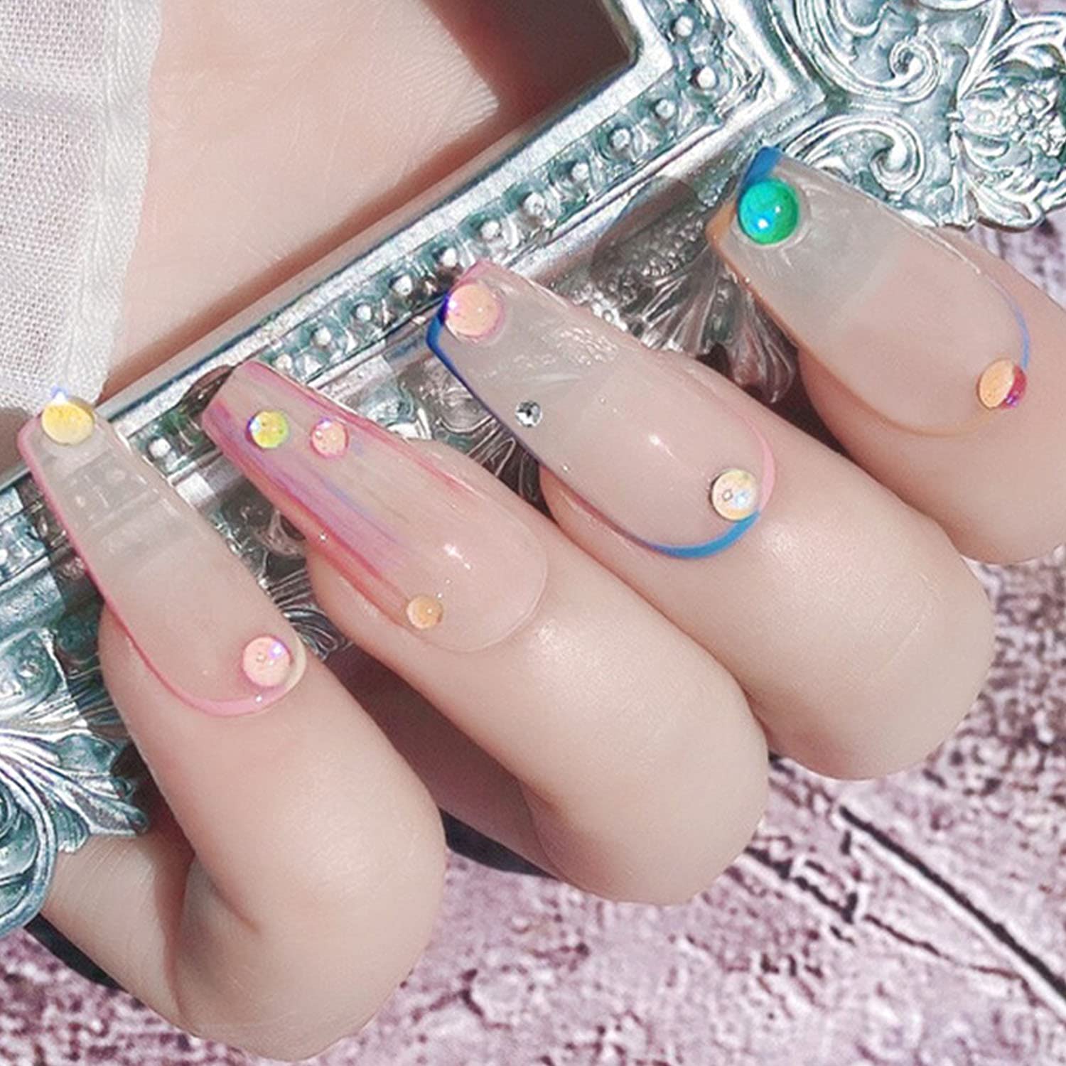 WOKOTO 350pcs Transparent Resin 3D Nail Charms - Iridescent Hearts, Round Water & Crystal Nail Art Accessories for Acrylic Nails | DIY Manicure, Nail Decoration, Gift for Women | Perfect for Nail Salons, Home Use & Party Nail Art
