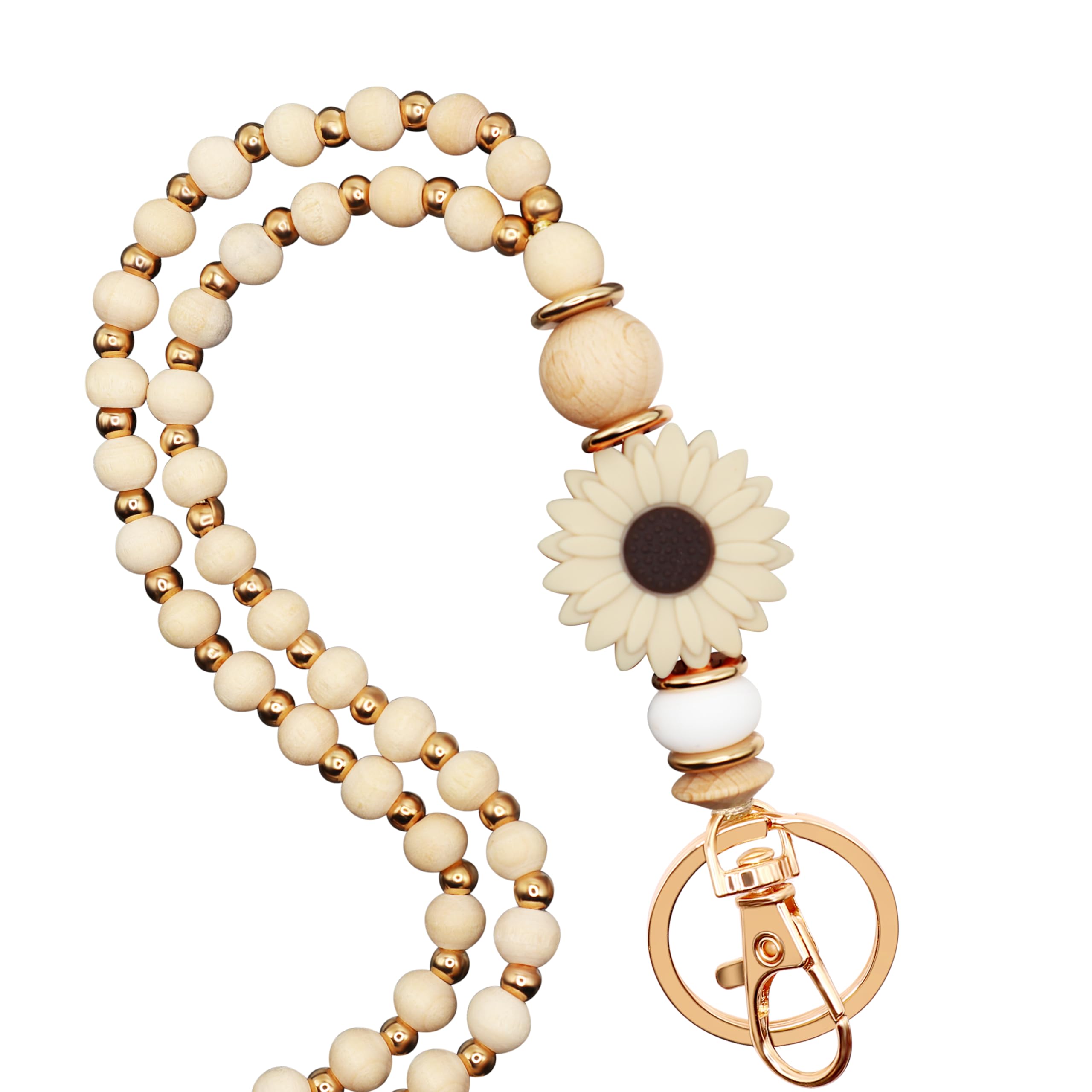 Wooden Beaded Lanyard for Teacher & Nurse ID Badges - Floral Design for Women Professionals
