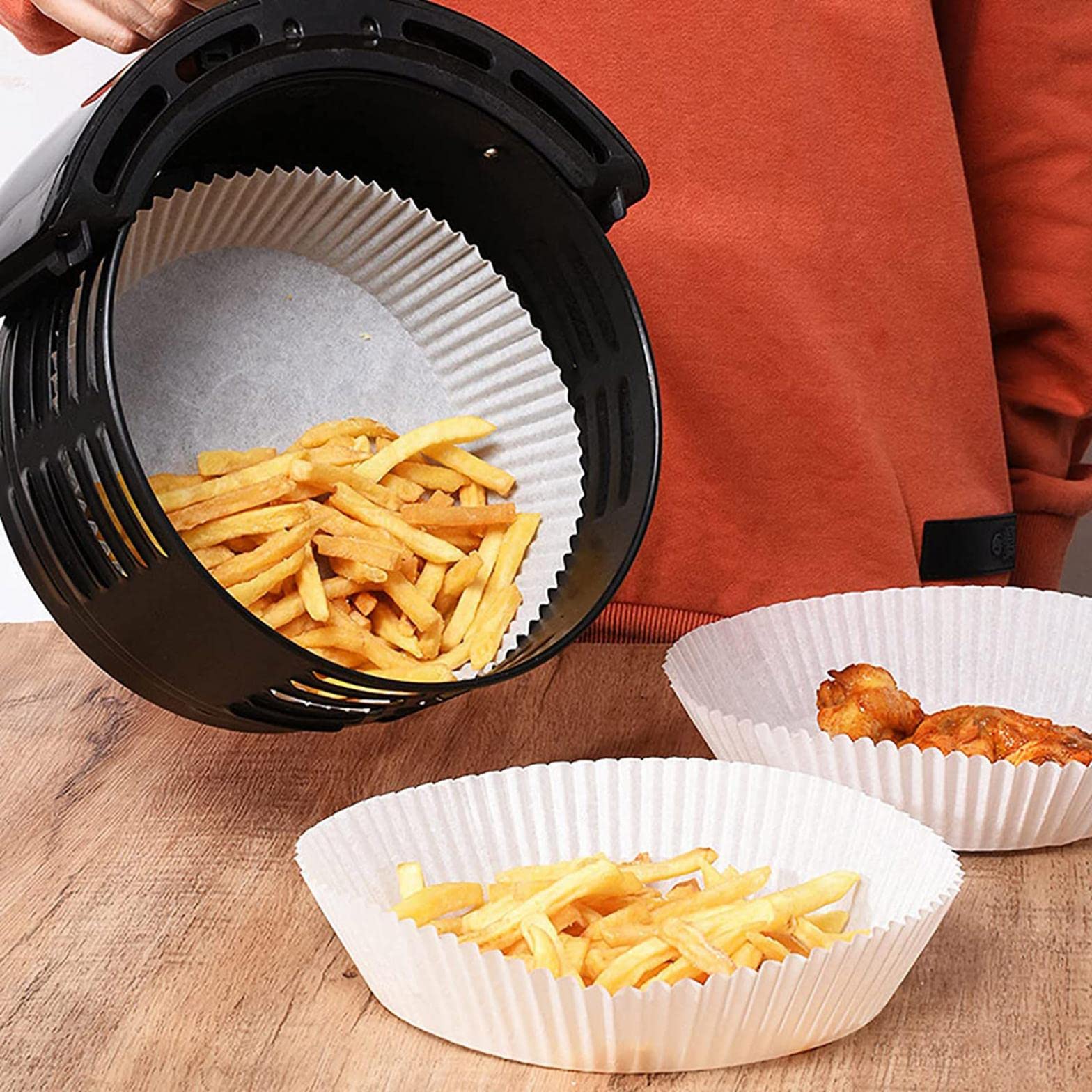 50-Pack Non-Stick Air Fryer Parchment Paper Liners - Round Oil-Proof Disposable Cooking Sheets for Baking, Roasting & Microwaving - Perfect for Air Fryers, Frying Pans & Microwave Ovens