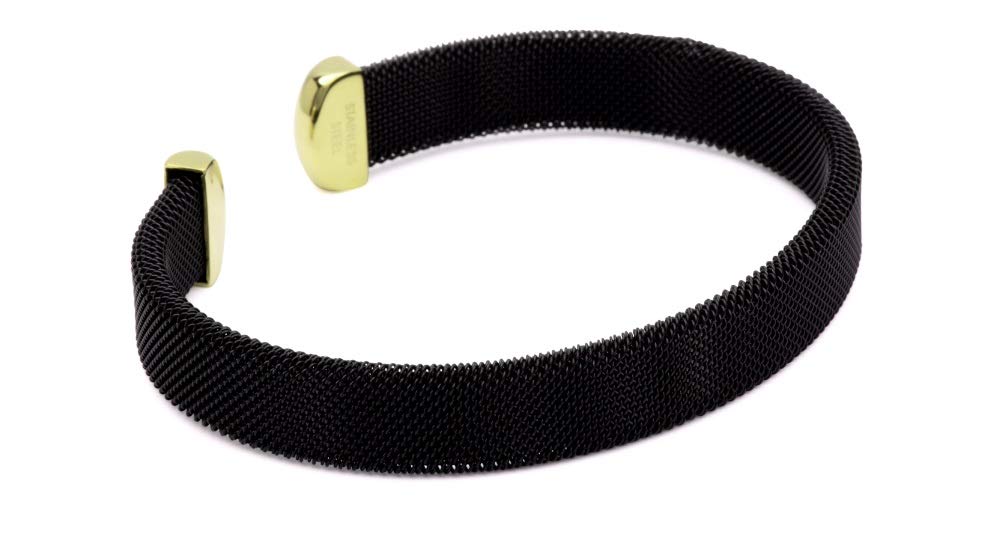 QRAY Midnight Black and Gold Stainless Steel Mesh Golf Bracelet for Men & Women - Stylish Sports Jewelry for Golf, Tennis, Running & Everyday Wear