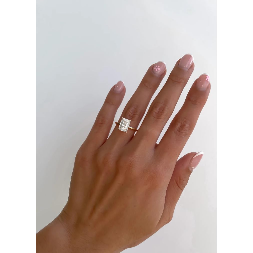 1CT-3CT Hidden Halo Emerald Cut Moissanite Engagement Ring for Women - Solitaire Wedding Ring in 925 Silver or 10K/14K/18K Solid Gold (Yellow, White, Rose) - Handcrafted Anniversary & Birthday Gift for Her - Perfect for Proposals, Weddings & Special Occasions