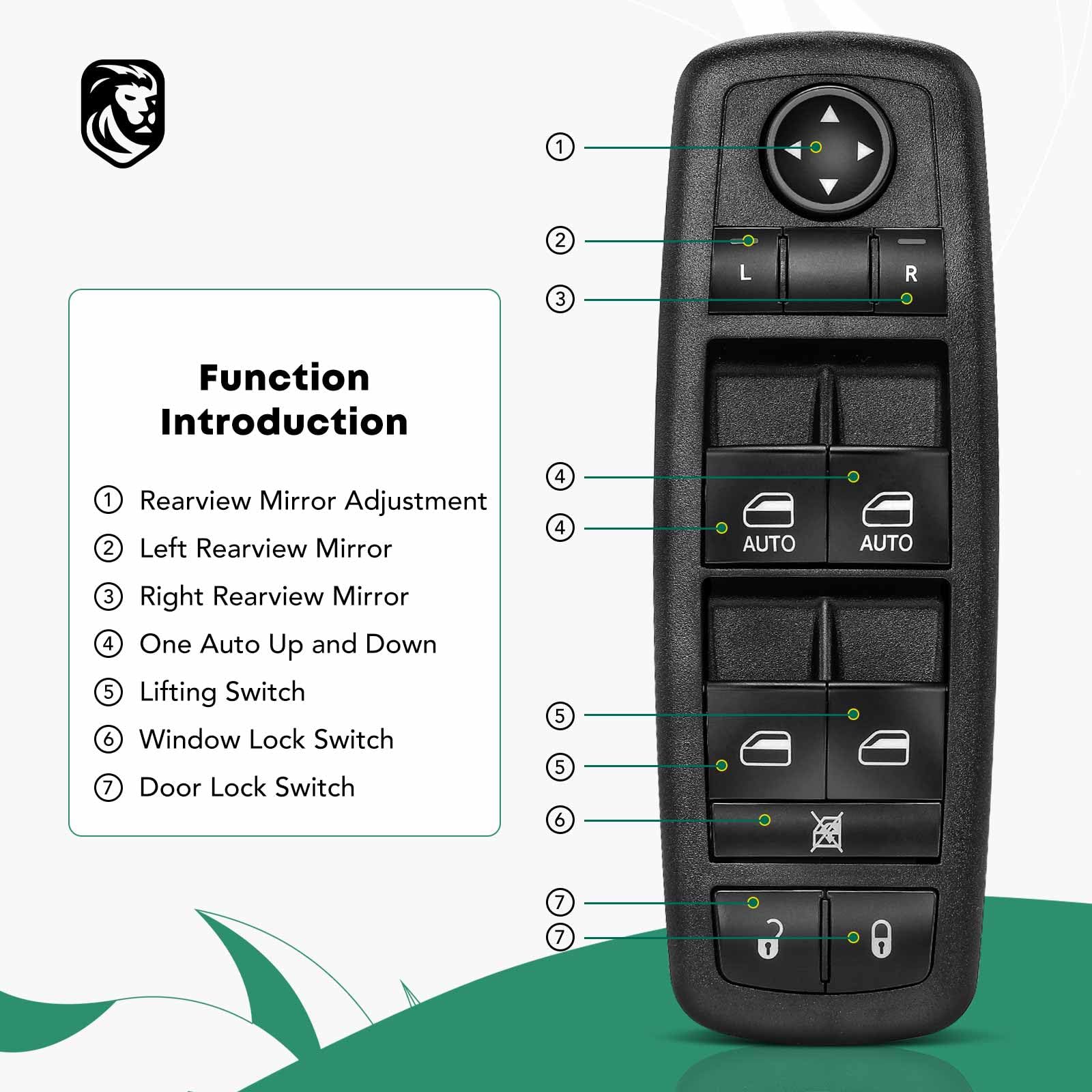 YHTAUTO Master Power Window Switch Driver Side Replacement for 2009-2012 Dodge Ram 1500 2500 3500 Trucks - 3+9 Pins, No Power Folding Mirrors, Dual Auto Up/Down Window Control - Perfect for DIY Auto Repairs & Window Mechanism Upgrades