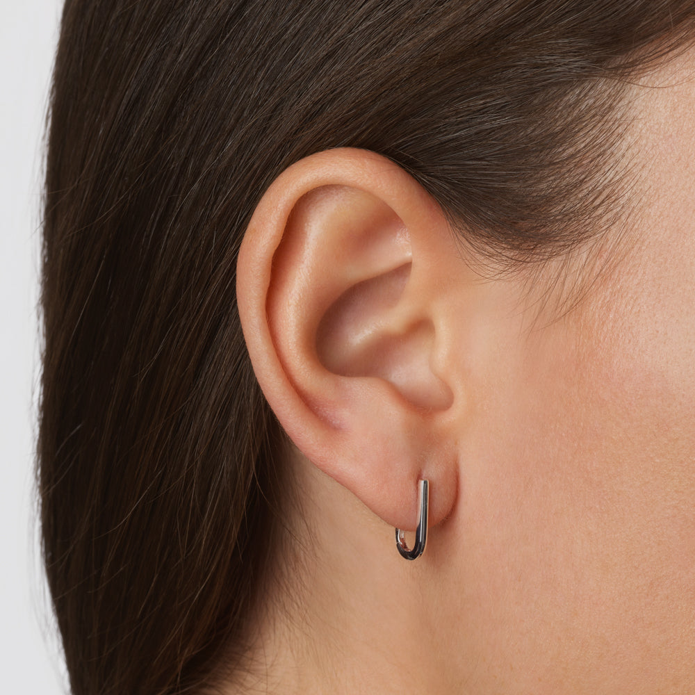 Silver Midi Charm Paperclip Huggie Earrings for Women - Trendy Minimalist Hoop Earrings for Everyday Wear, Office & Date Night