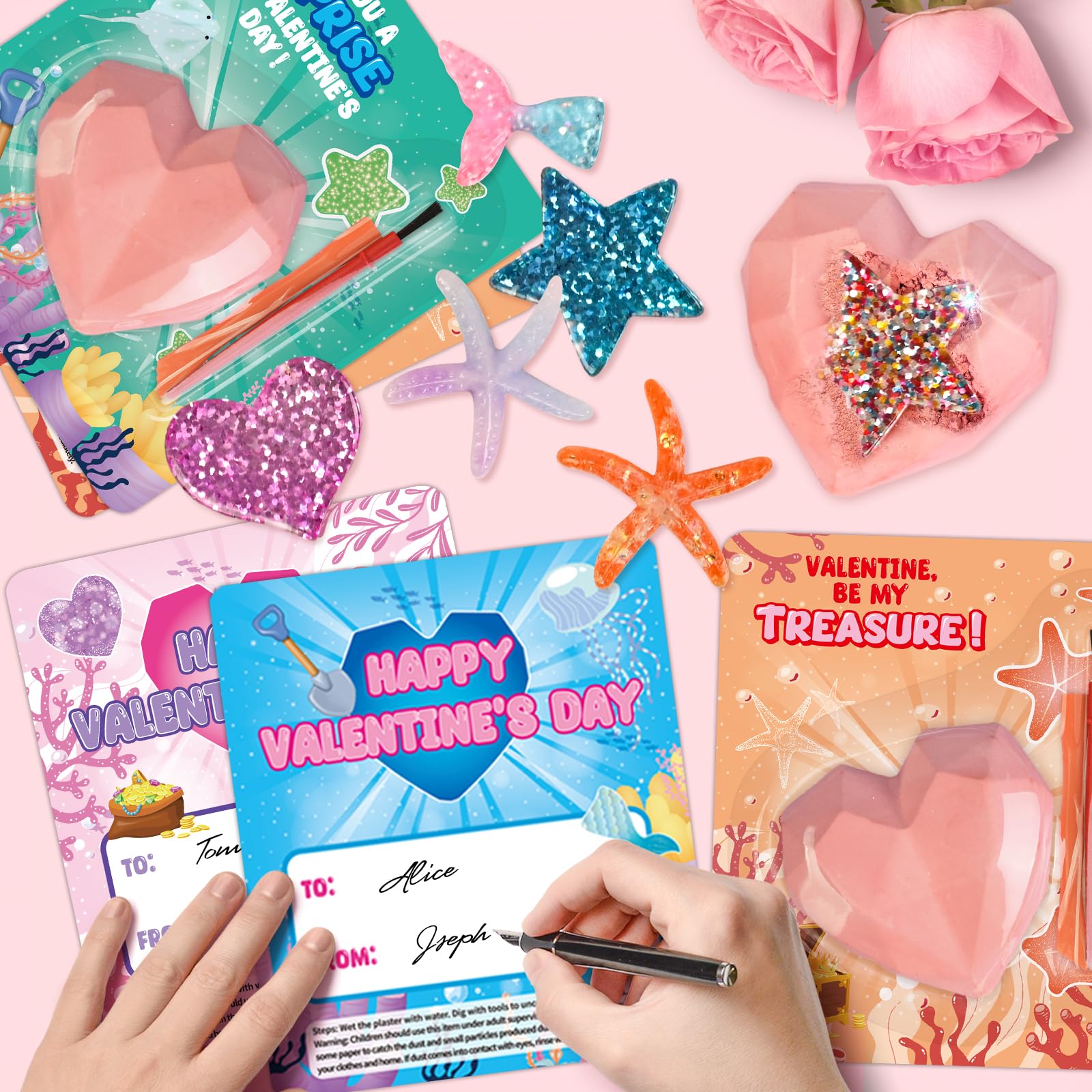 Valentine's Day Cards for Kids - 24 Pack Classroom Valentines with Heart-Shaped Plaster Dig Kits - Fun Exchange Cards & Gifts for Boys & Girls - Perfect for School Parties, Classroom Prizes & Valentine's Day Celebrations