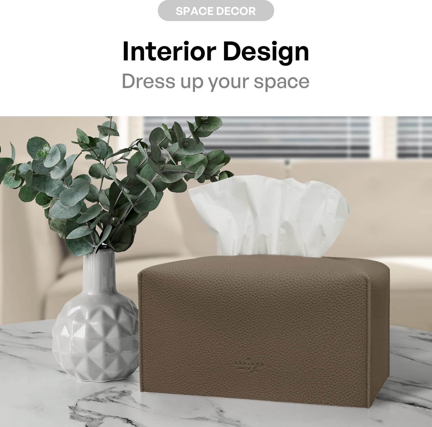 Carrotez Modern PU Leather Tissue Box Cover - Decorative Rectangular Holder for Bathroom, Vanity, Office Desk & Nightstand (9.5