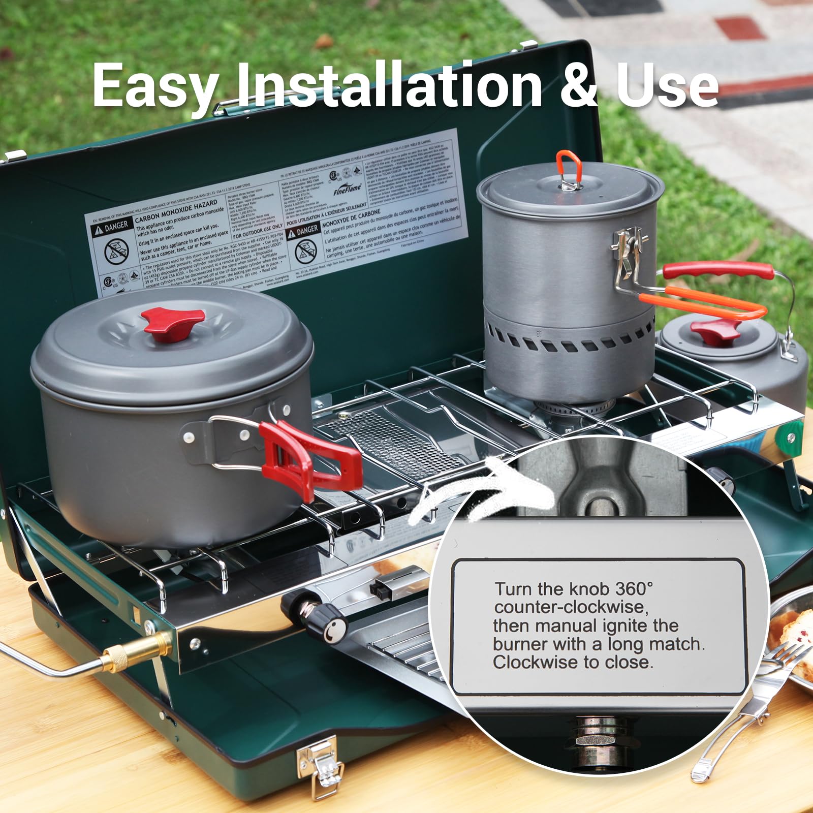 20400 BTU 3-Burner Portable Propane Camping Stove with Regulator, Toast Tray & Windshield - Outdoor Cooking for Camping, BBQ, Picnics & Car Adventures | Perfect for Family Gatherings & Backpacking Trips