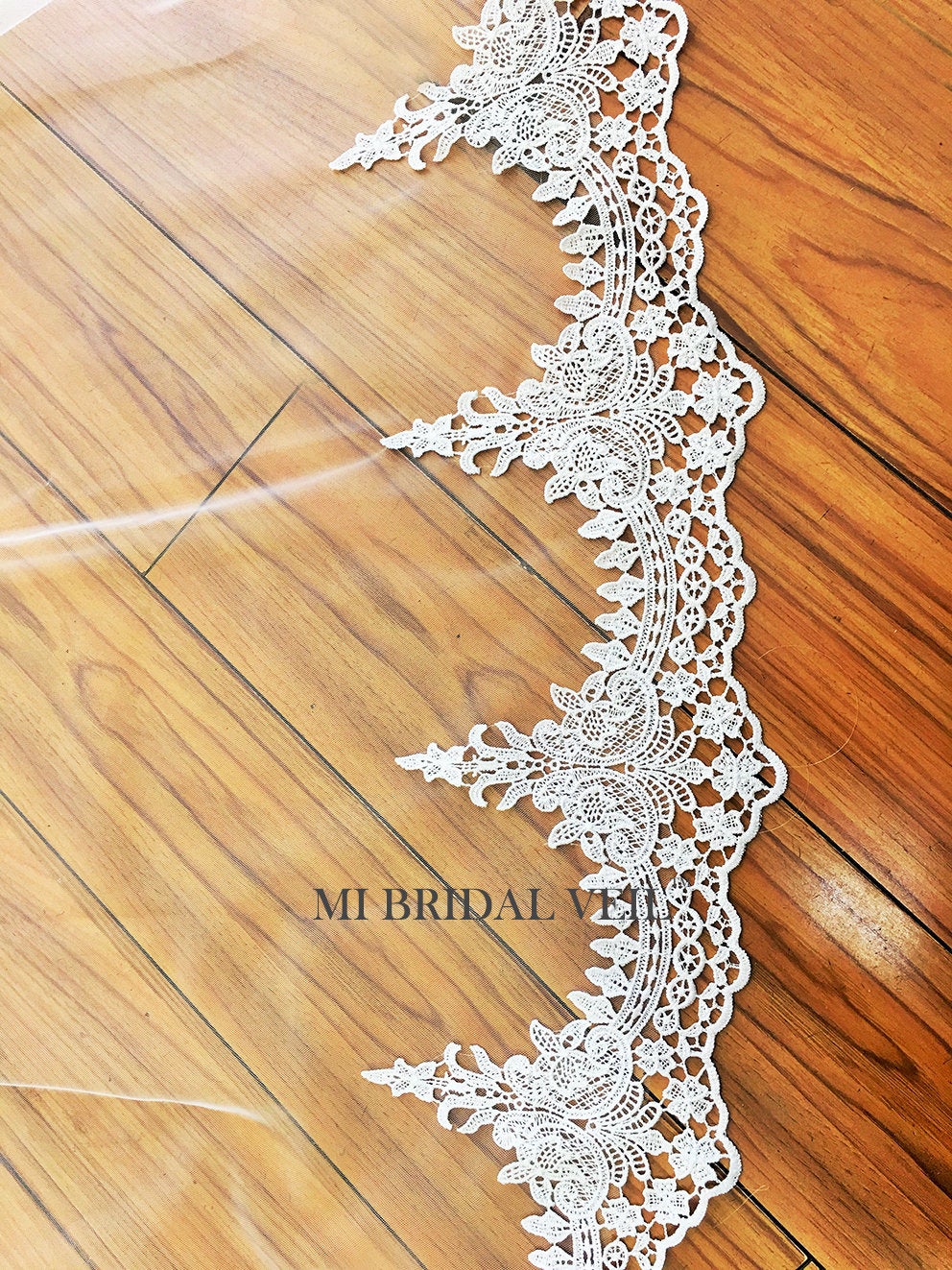 Elegant Cathedral Wedding Veil with Blusher | Venice Lace Trim | Mi Bridal Collection | Perfect for Bridal Showers, Church Weddings & Formal Ceremonies