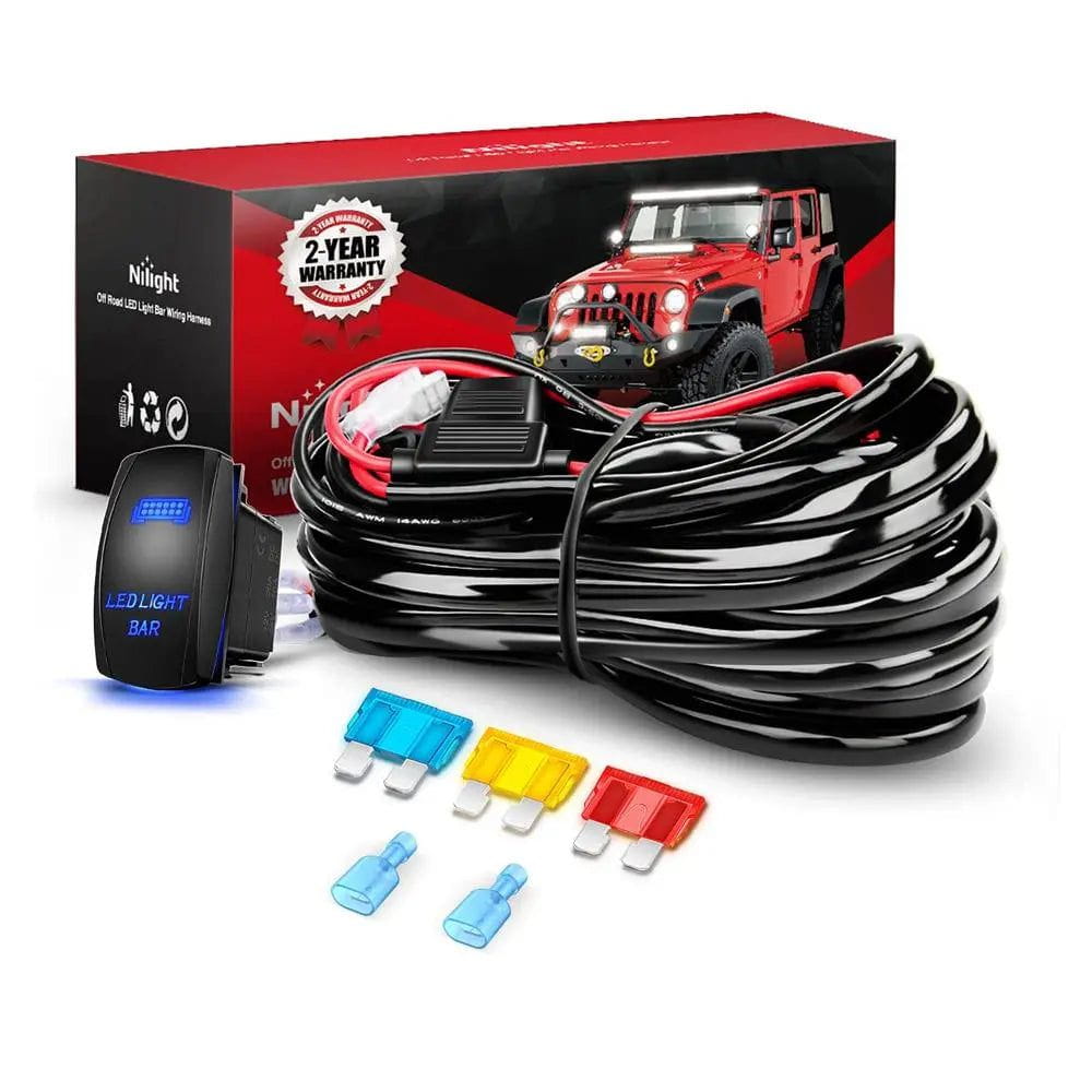 14AWG Automotive Wire Harness Kit with 12V 5-Pin Switch, 3 Fuses & 2 Spade Connectors - Perfect for Car Audio, LED Light Bars & Off-Road Vehicle Wiring Upgrades
